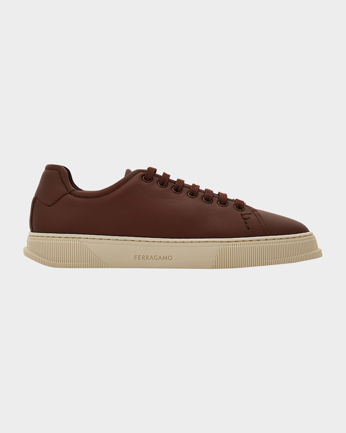 Ferragamo Salvatore Leather Sneakers Low-top Silhouette In Brown