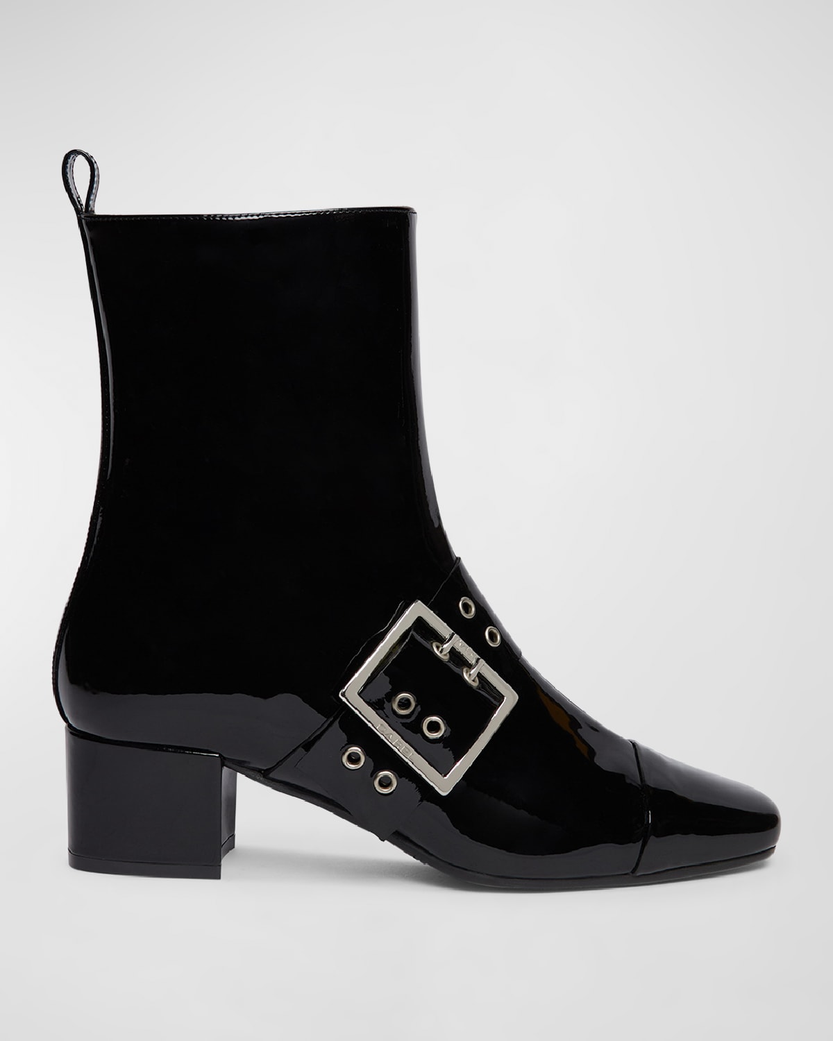 CAREL ROCK PATENT BUCKLE ANKLE BOOTIES 