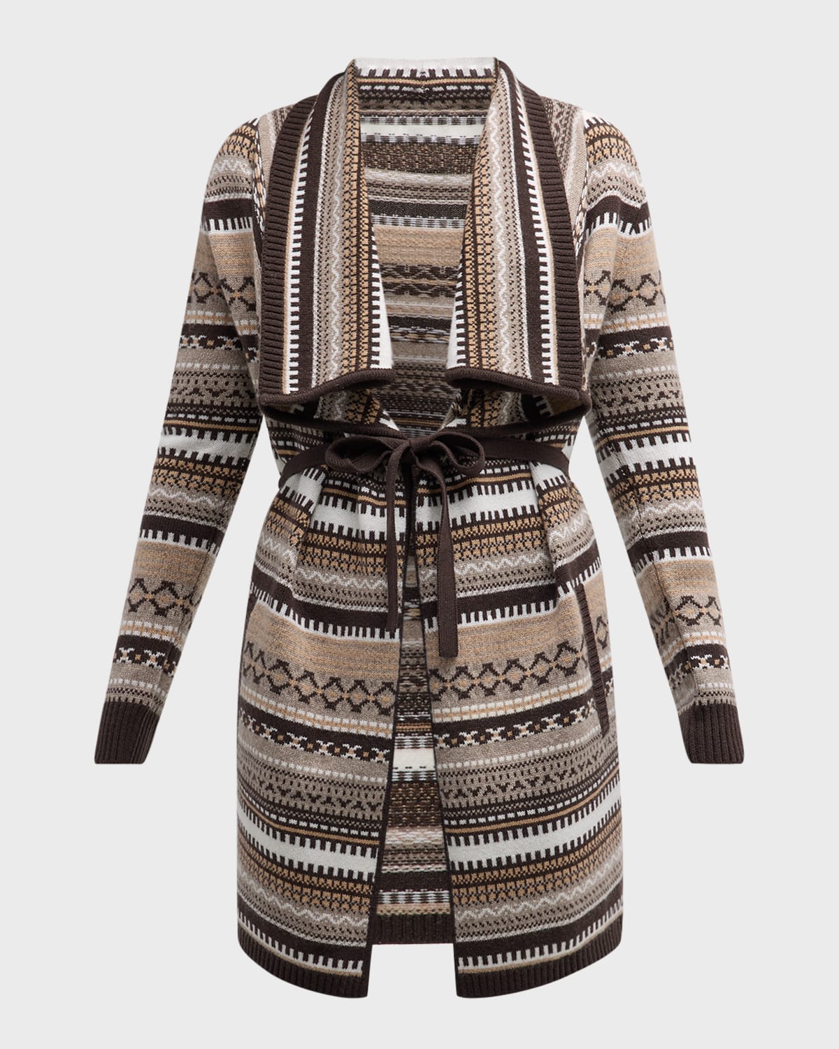Cashmere Intarsia Stripe Drape Cardigan
