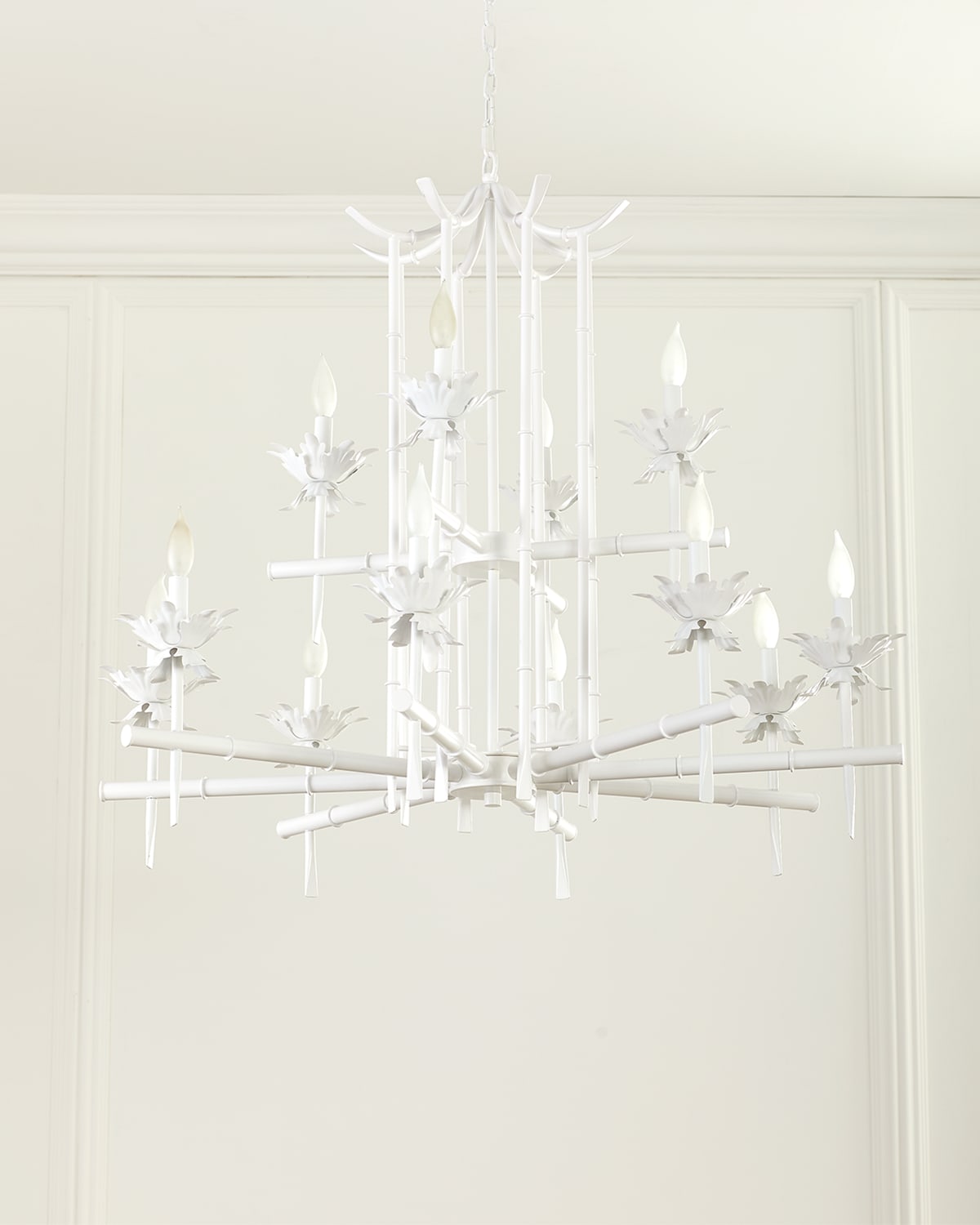Neiman Marcus Bamboo 12-light 2-tier Chandelier In White