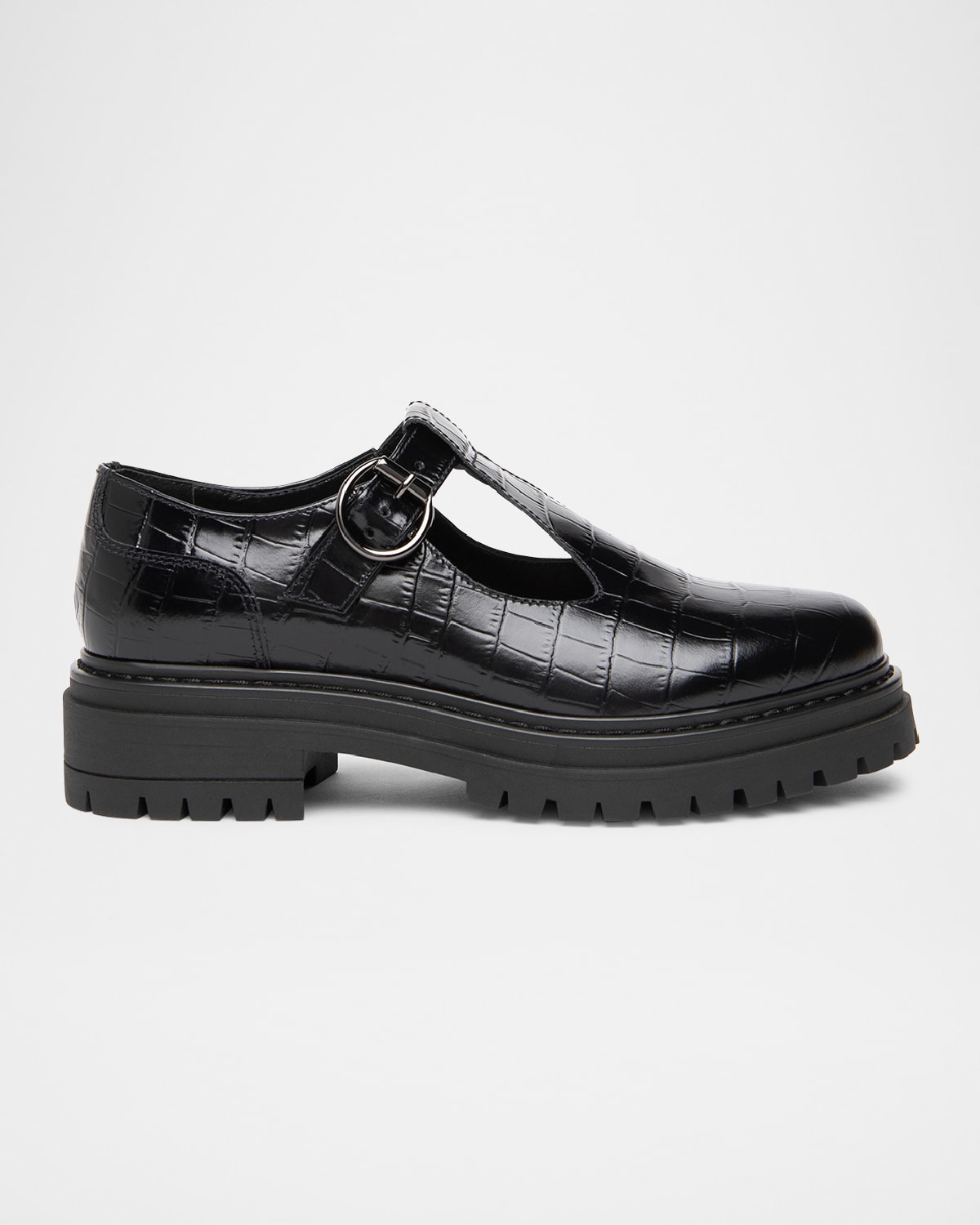 Shop Nerogiardini Croco Mary Jane Chunky Loafers In Black