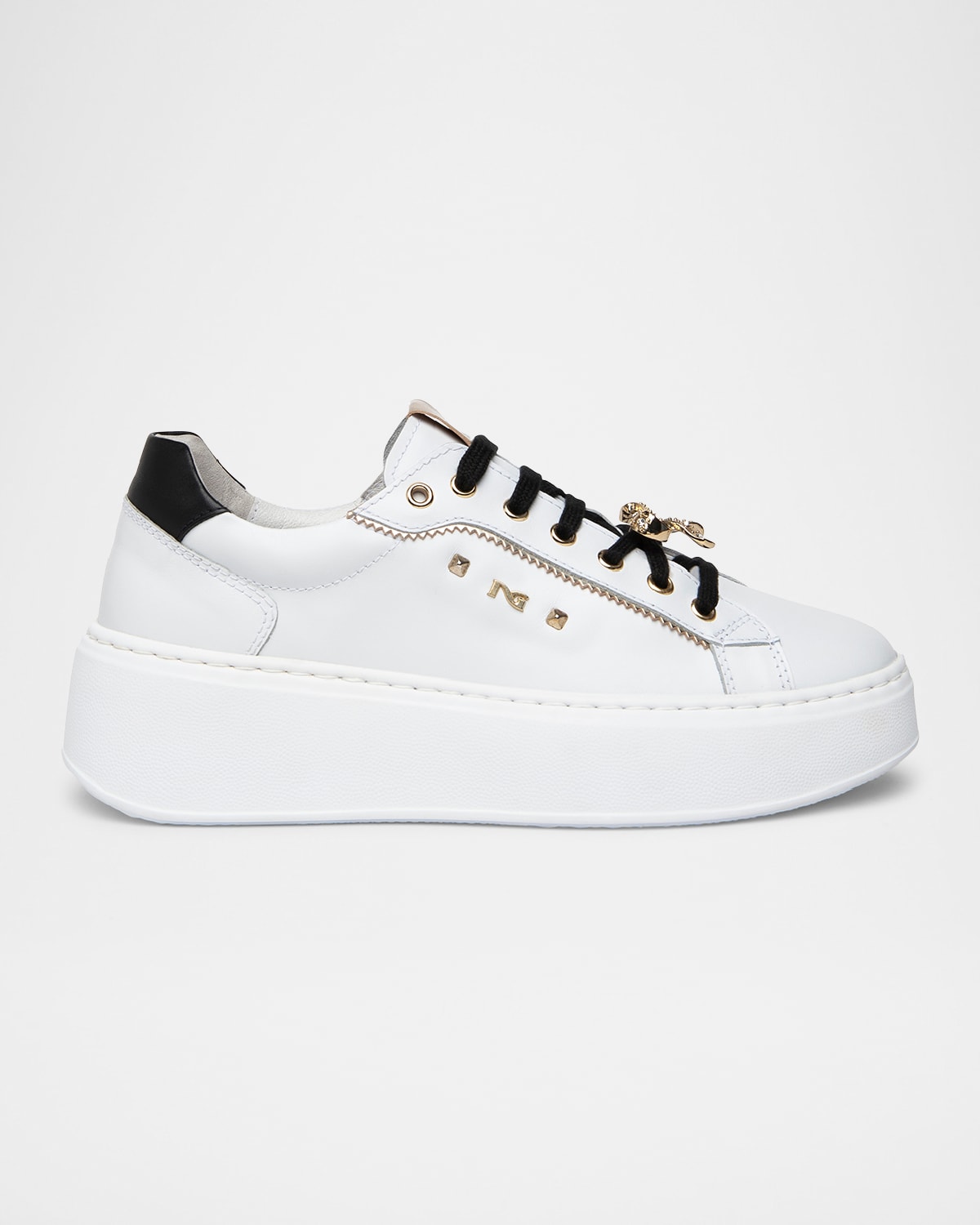 Gems Mixed Leather Bow Skater Sneakers