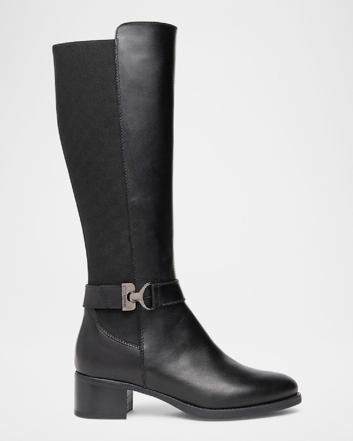 Leather Stretch Buckle Knee Boots