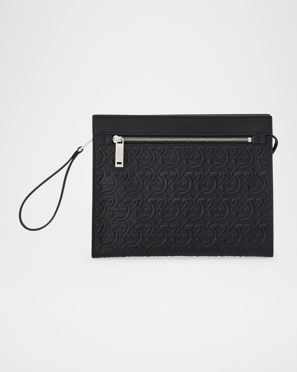 FERRAGAMO MEN'S EMBOSSED LEATHER TRAVEL POUCH 