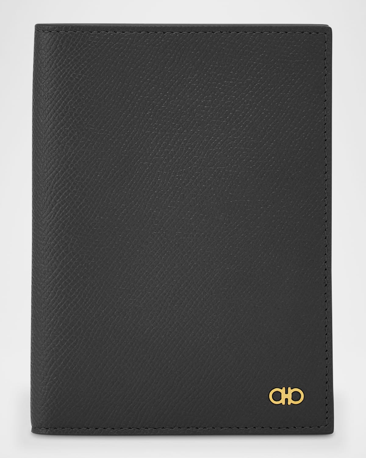 Shop Ferragamo Men's Micro-gancio Leather Passport Holder In Nero