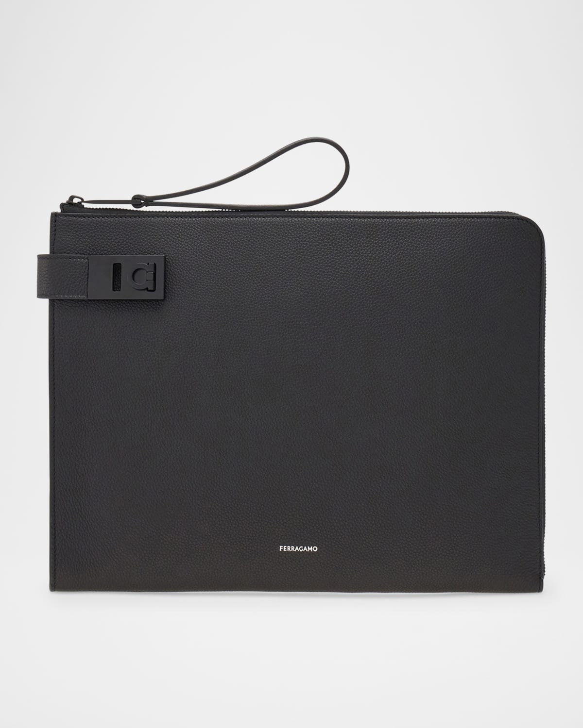 FERRAGAMO MEN'S TWINS LEATHER ZIP POUCH 