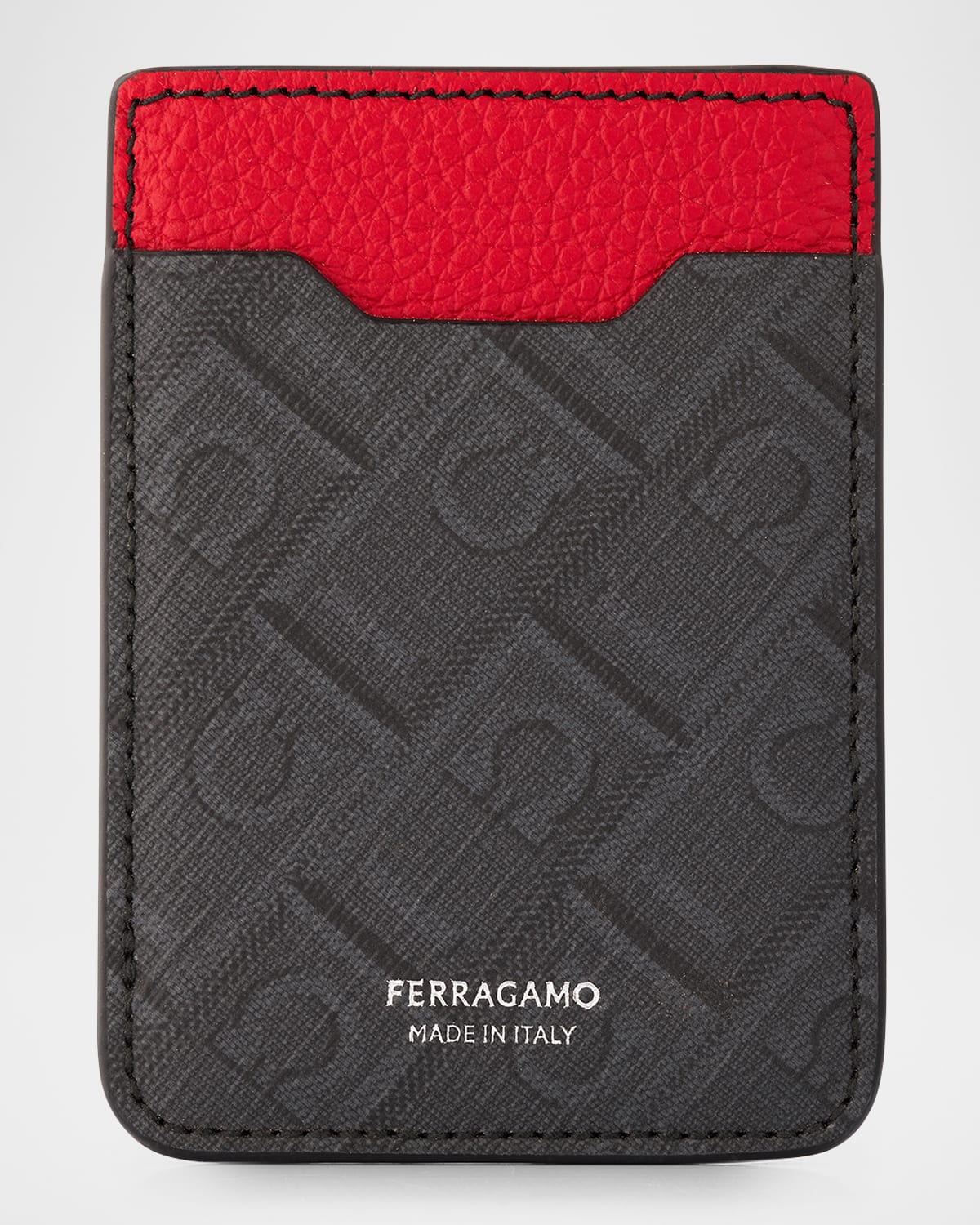 Ferragamo Men's Monogram Magsafe Card Holder In Nero/grigi