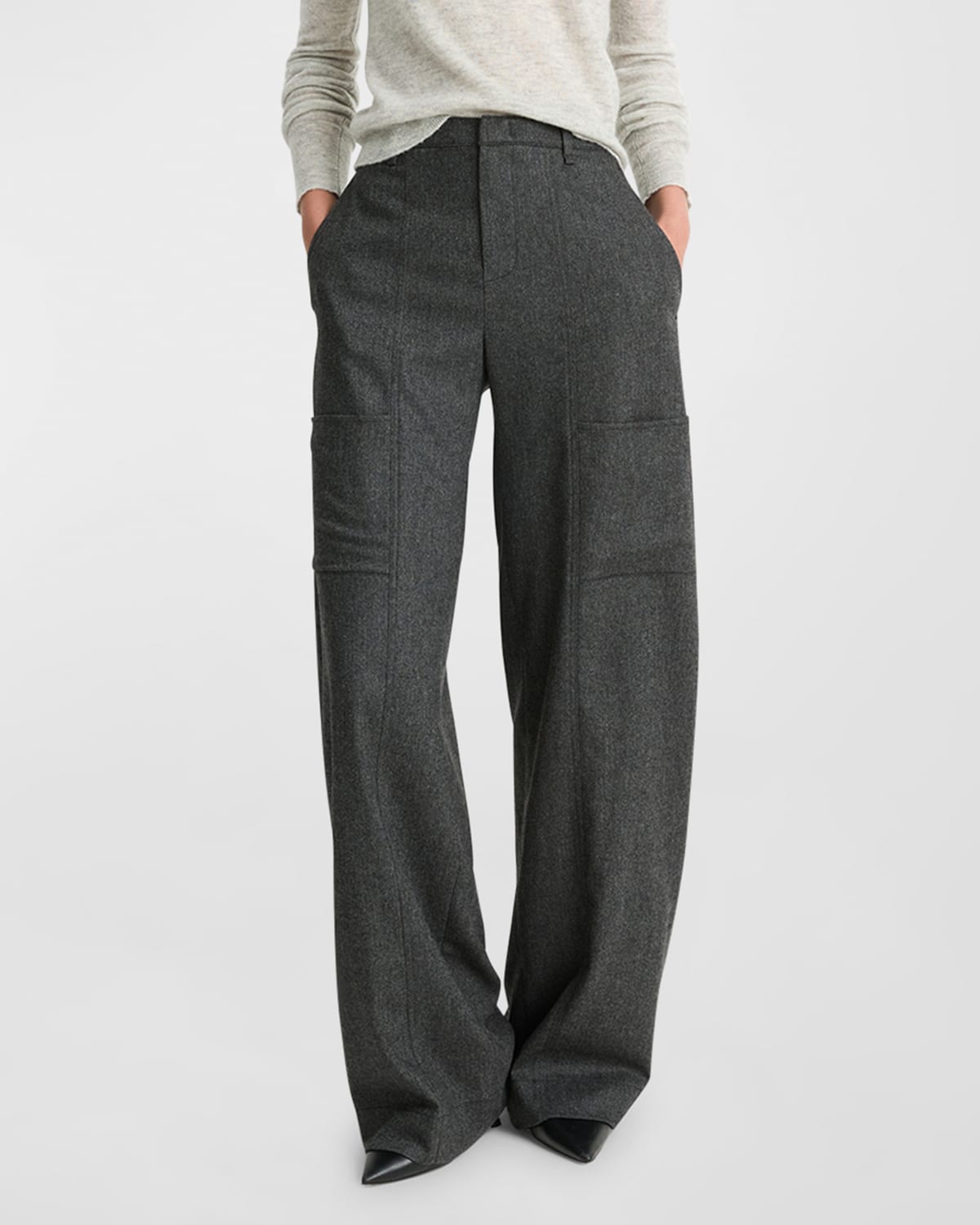 Vince Herringbone Wide Leg Trousers In Charcoal