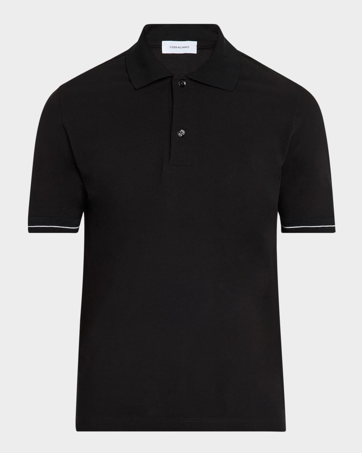 Ferragamo Men's Polo Shirt With Neck Signature In Black