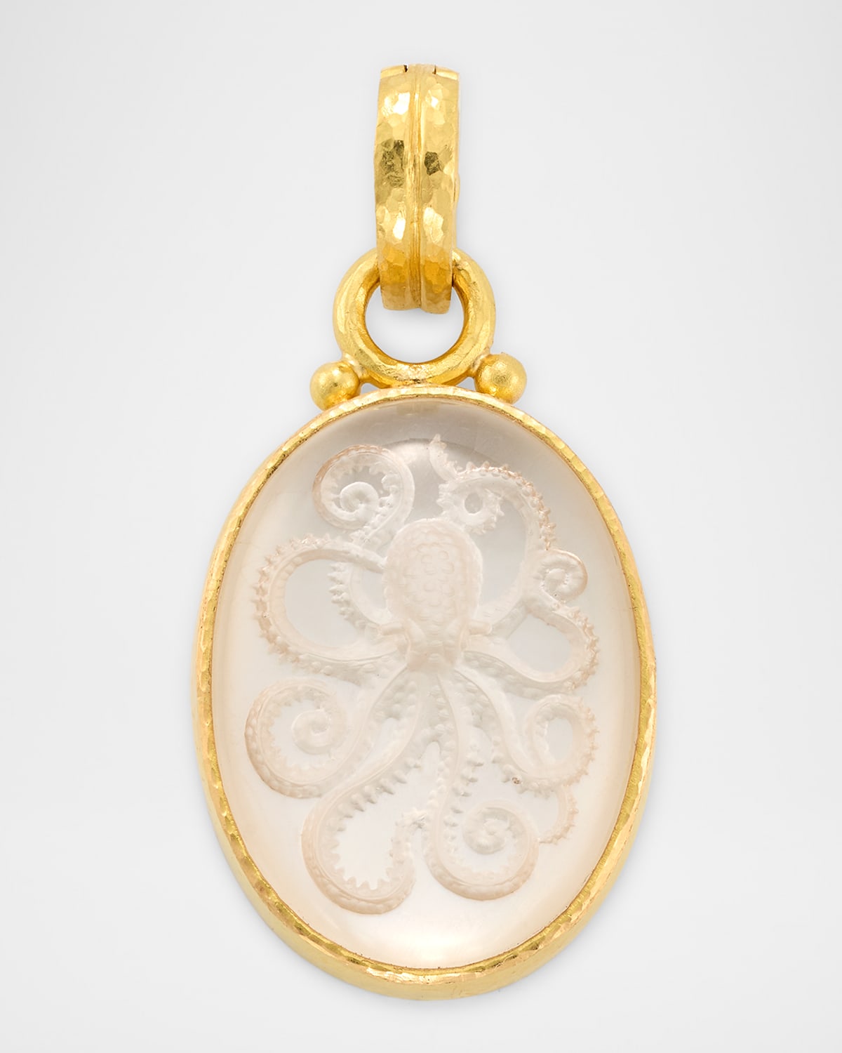 19K Yellow Gold Medium Vertical Oval Rock Crystal Octopus Pendant