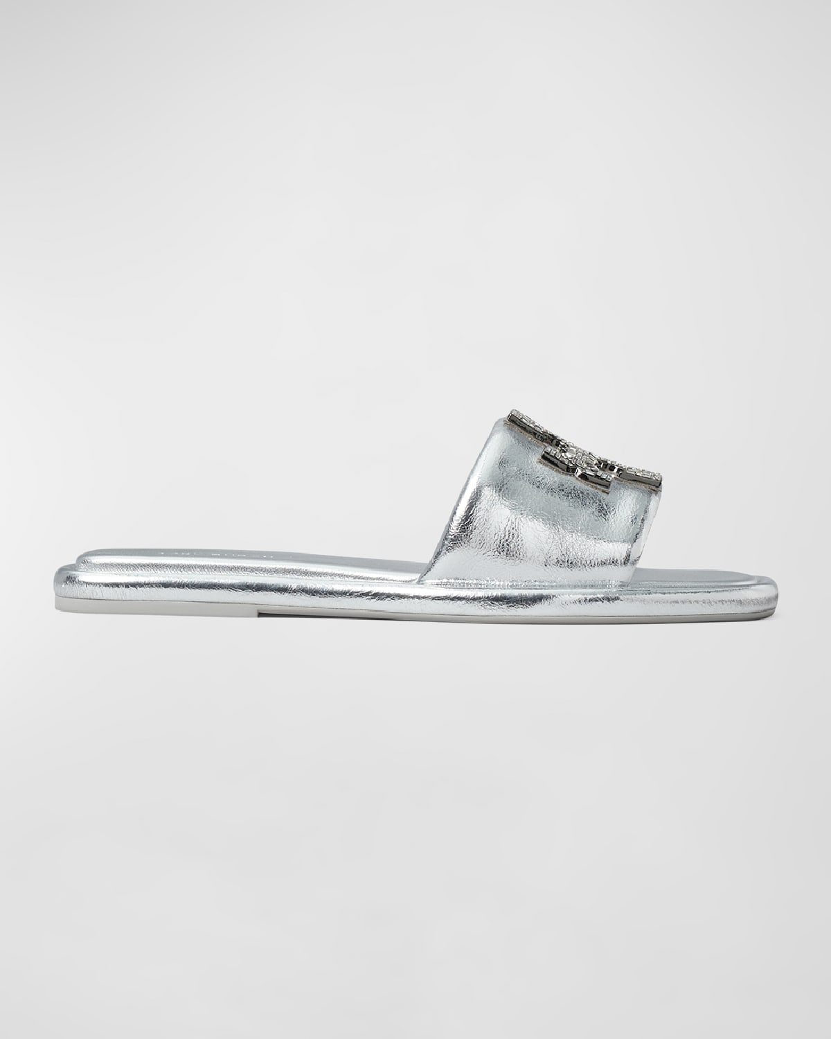 Double T Metallic Leather Sport Slide Sandals