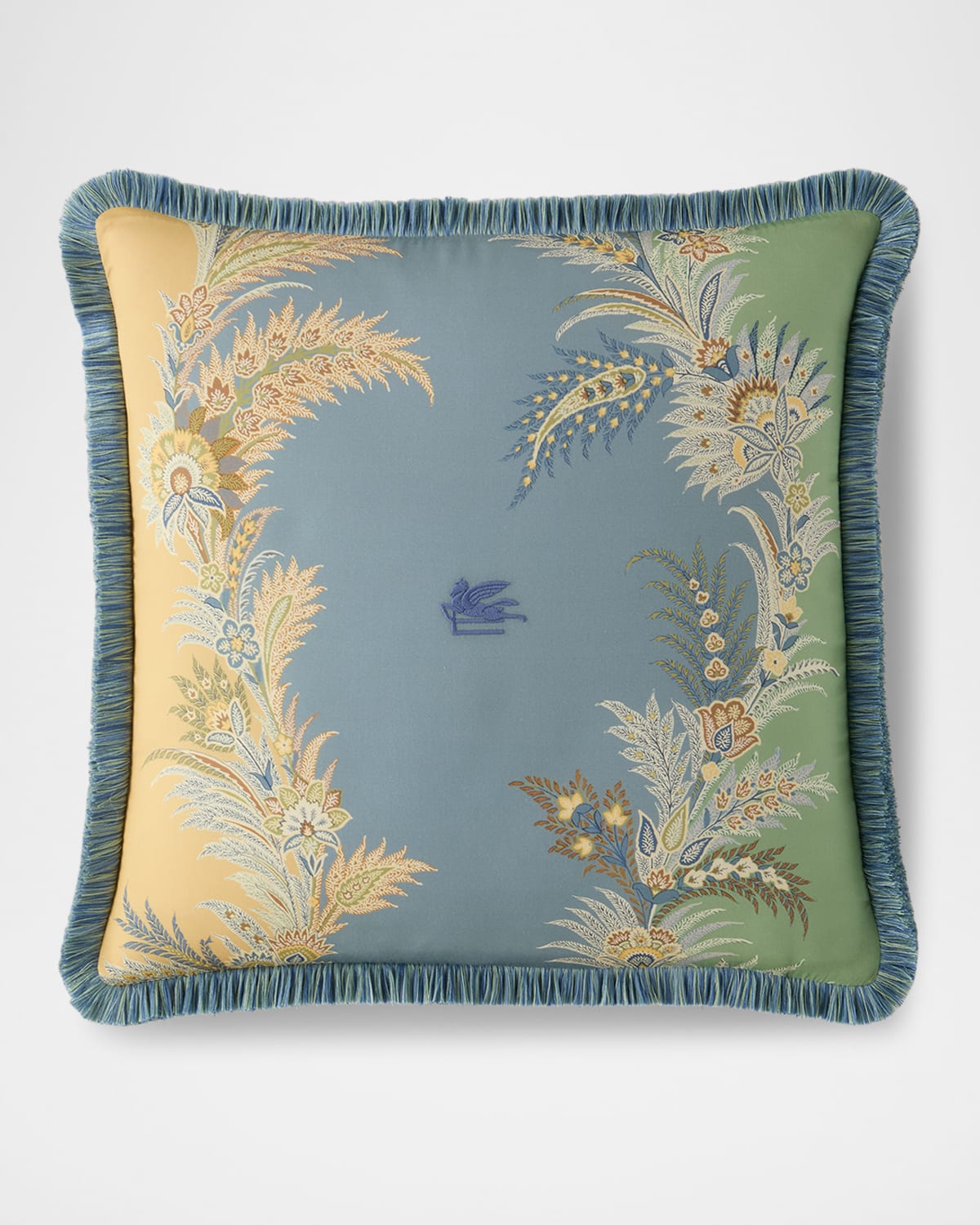 Etro Caladium Embroidered Pillow With Fringe, 18" Square In Multicolour On Pale