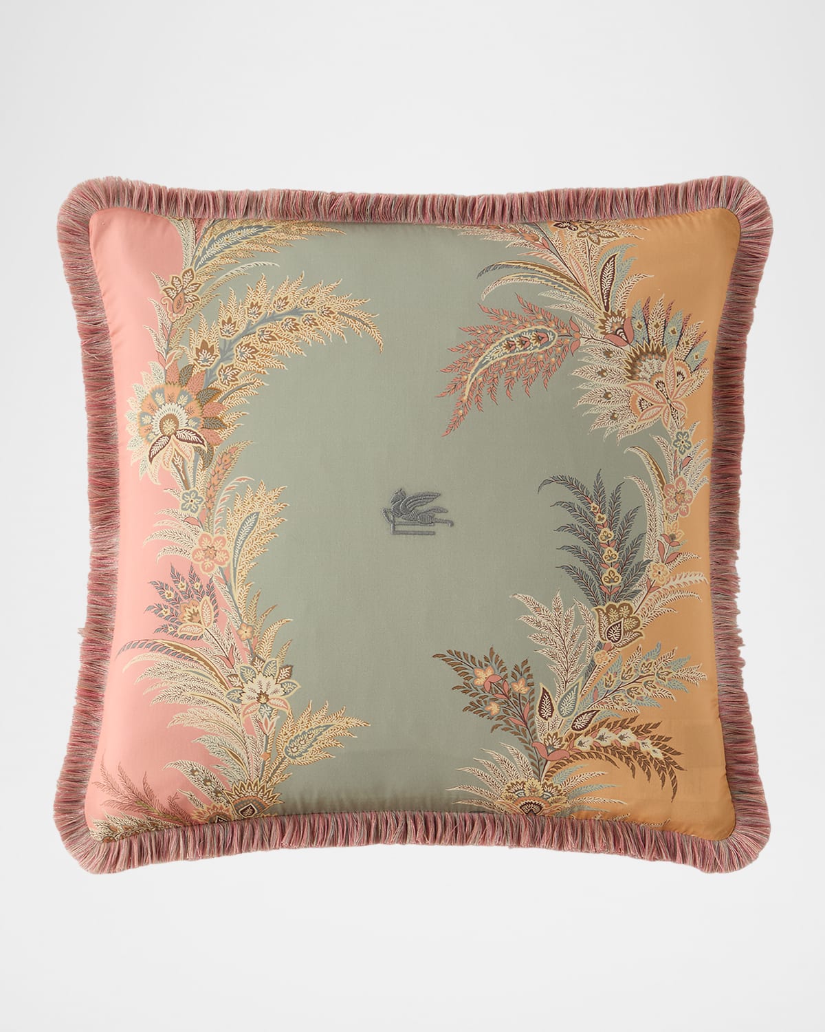 Etro Caladium Embroidered Pillow With Fringe, 18" Square In Multicolour