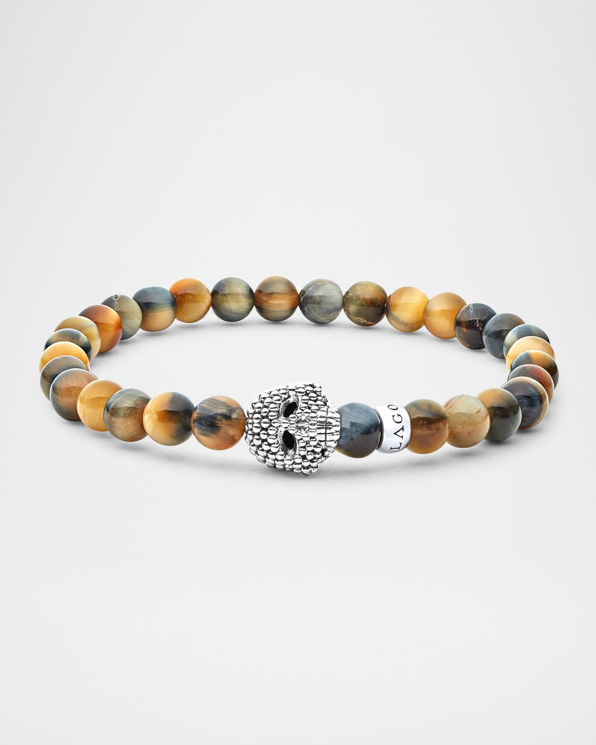 Men's Anthem Tiger's Eye and Caviar Skull Beaded Bracelet