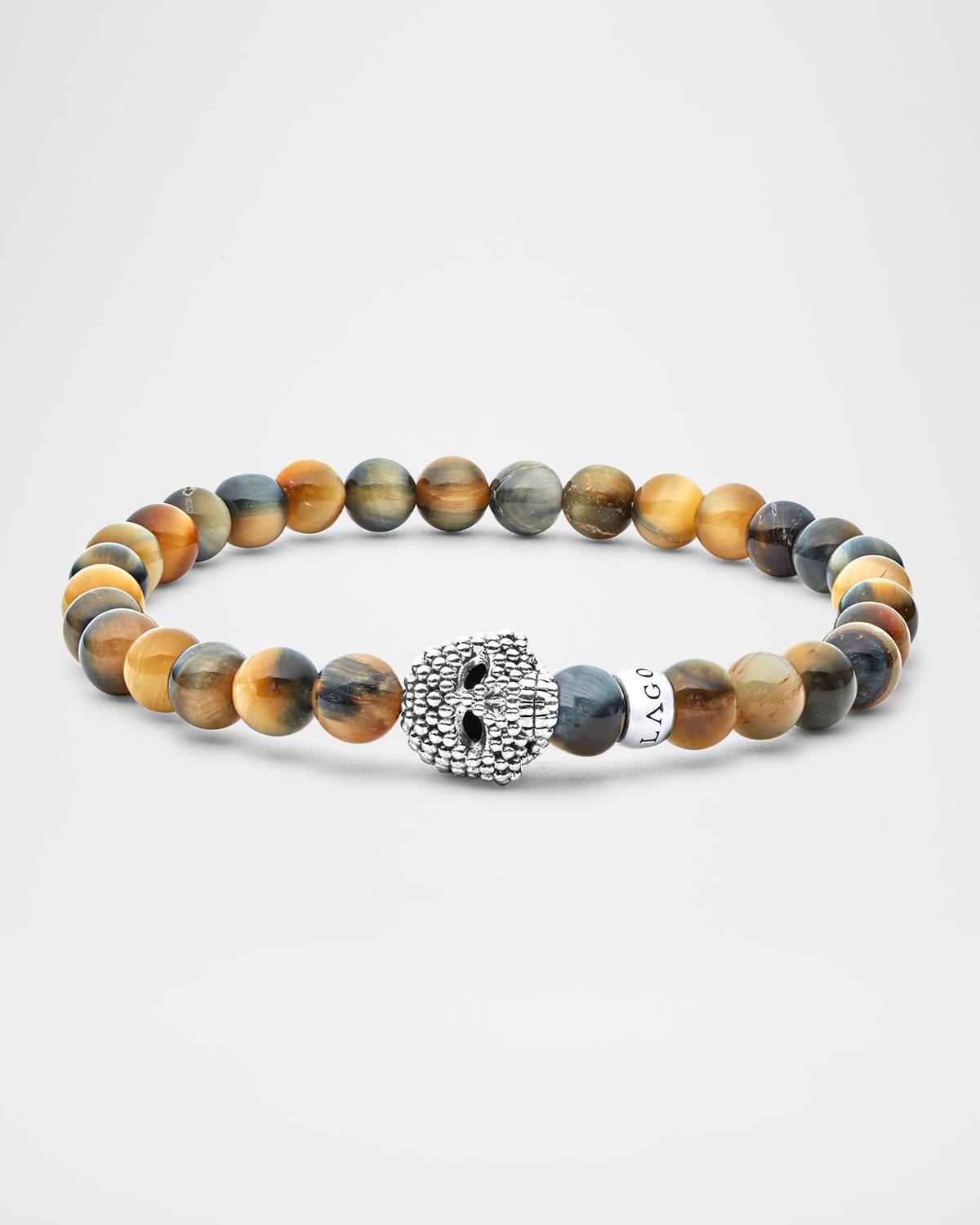 Men's Anthem Tiger's Eye and Caviar Skull Beaded Bracelet
