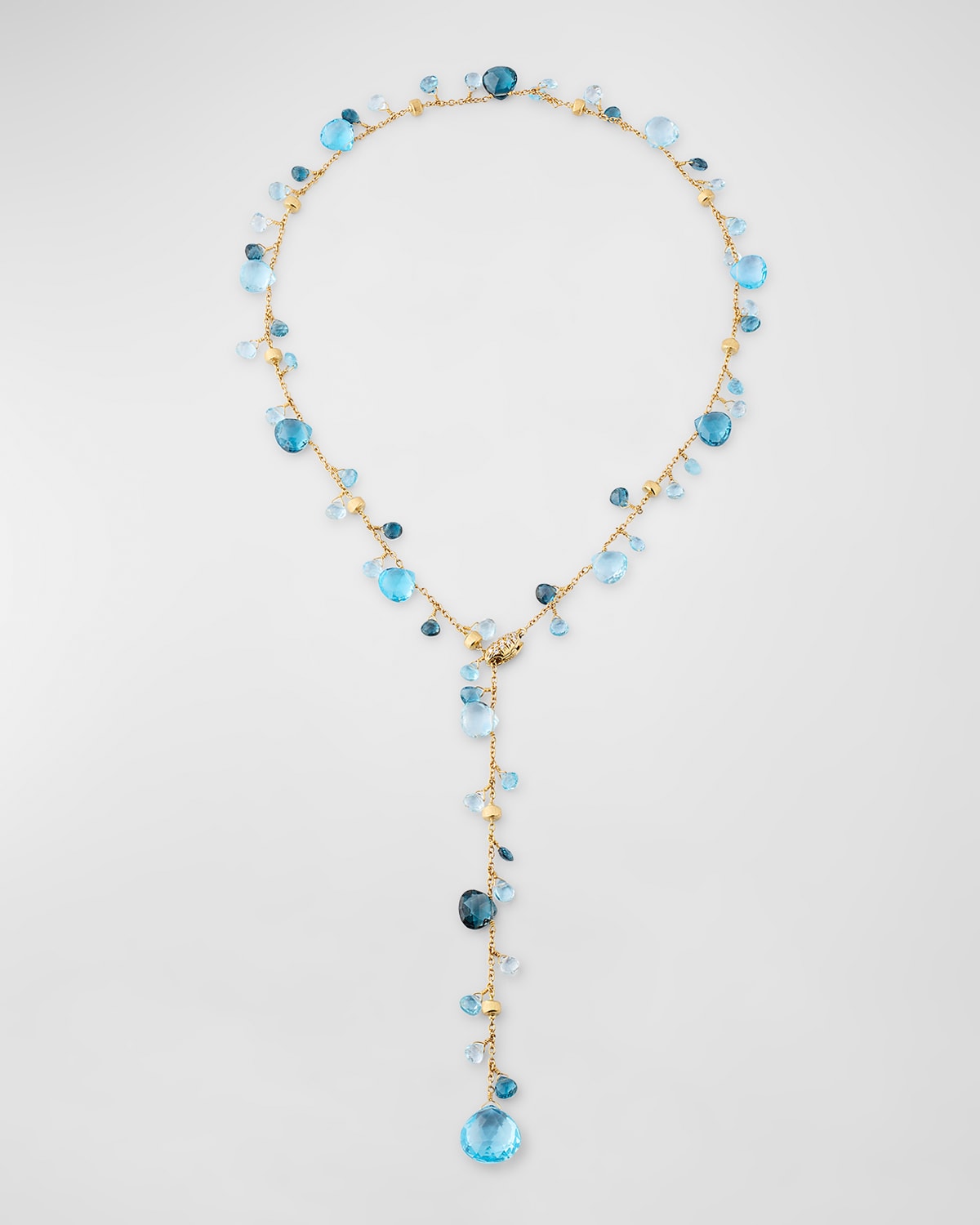 18K Yellow Gold Y Drop Necklace with Mixed Topaz and Diamonds