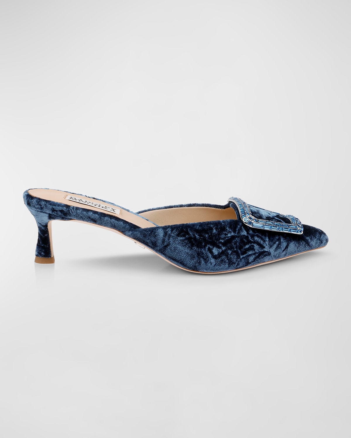 BADGLEY MISCHKA ABIGAYL VELVET BUCKLE MULE PUMPS 