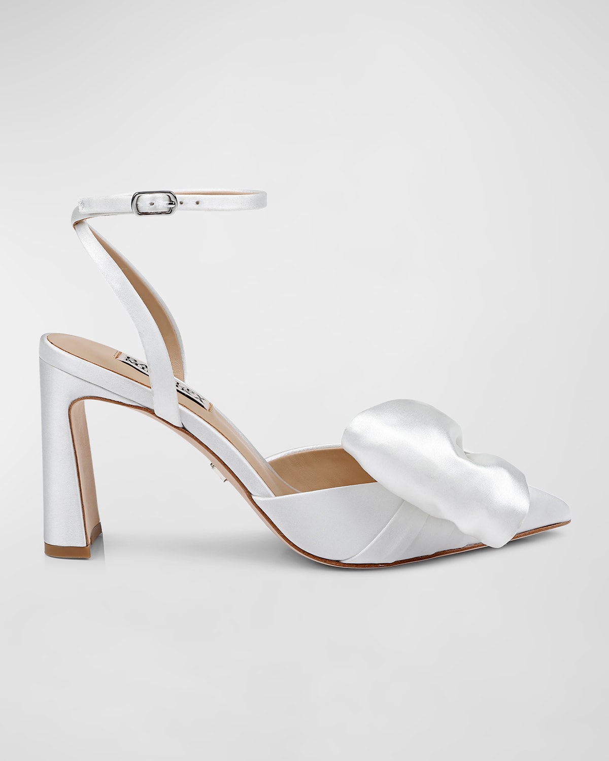 BADGLEY MISCHKA ALEASE SILK BOW ANKLE-STRAP PUMPS 
