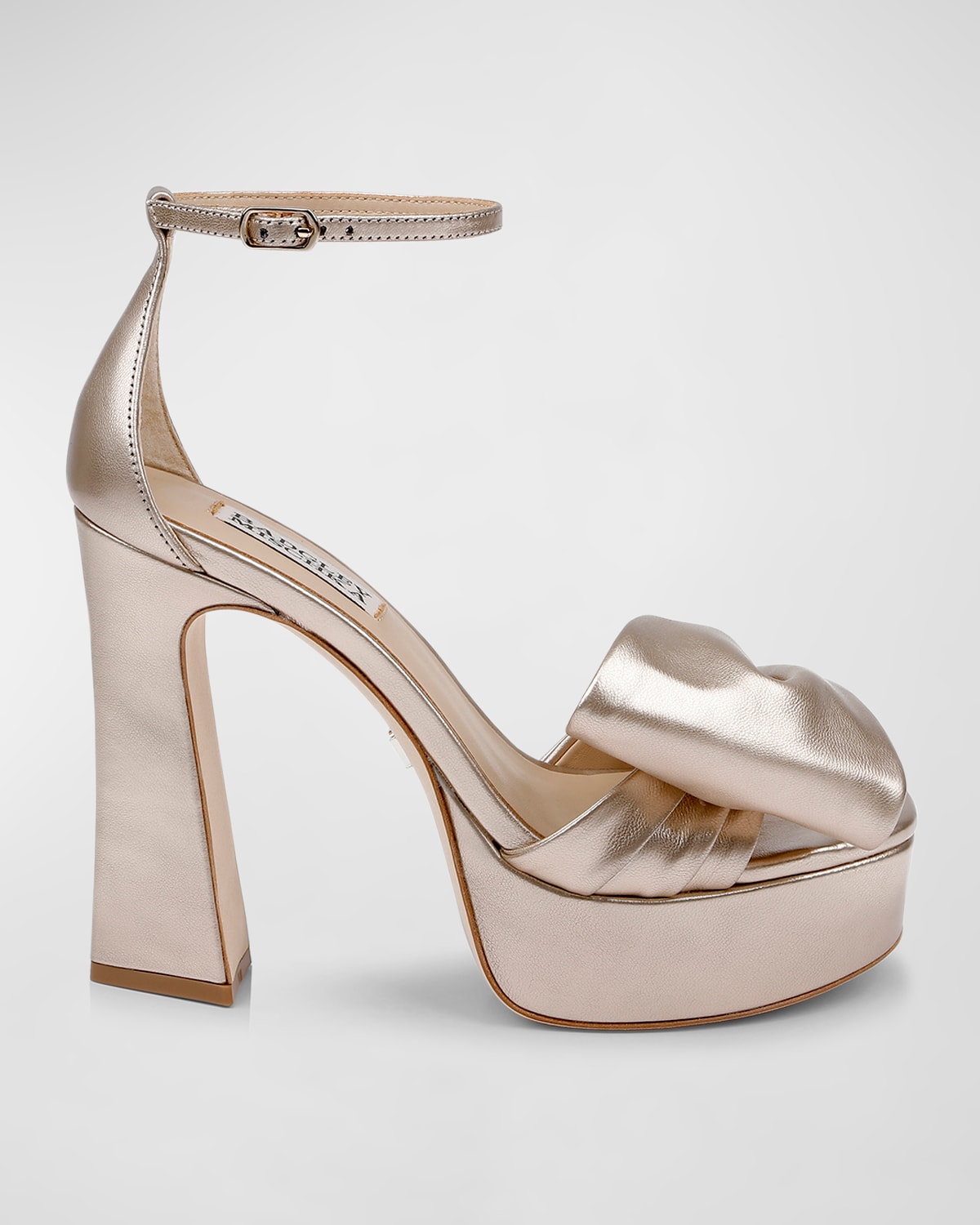 BADGLEY MISCHKA ALORA METALLIC BOW PLATFORM SANDALS 