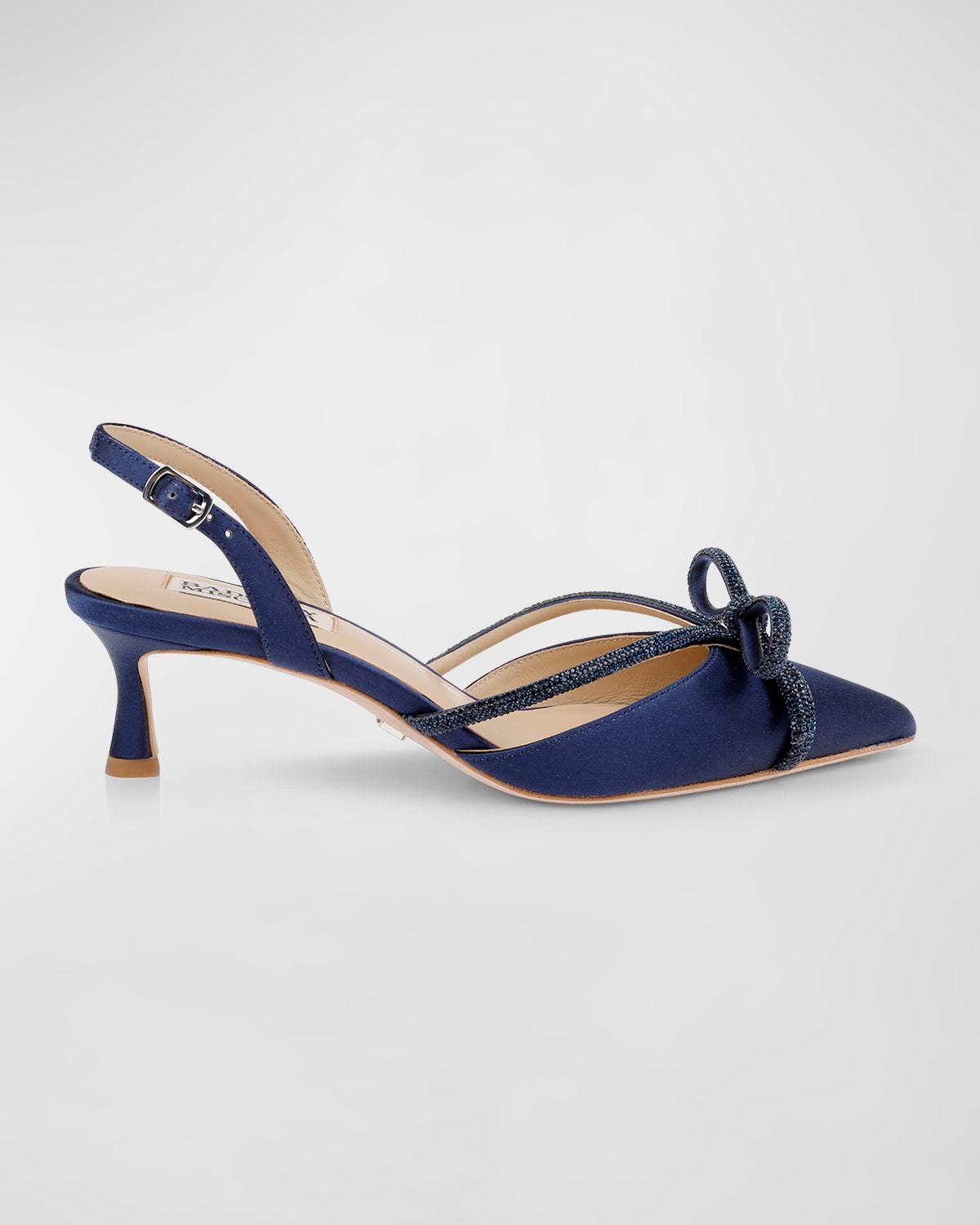 BADGLEY MISCHKA ANGELINA SILK SHIMMER BOW SLINGBACK PUMPS 