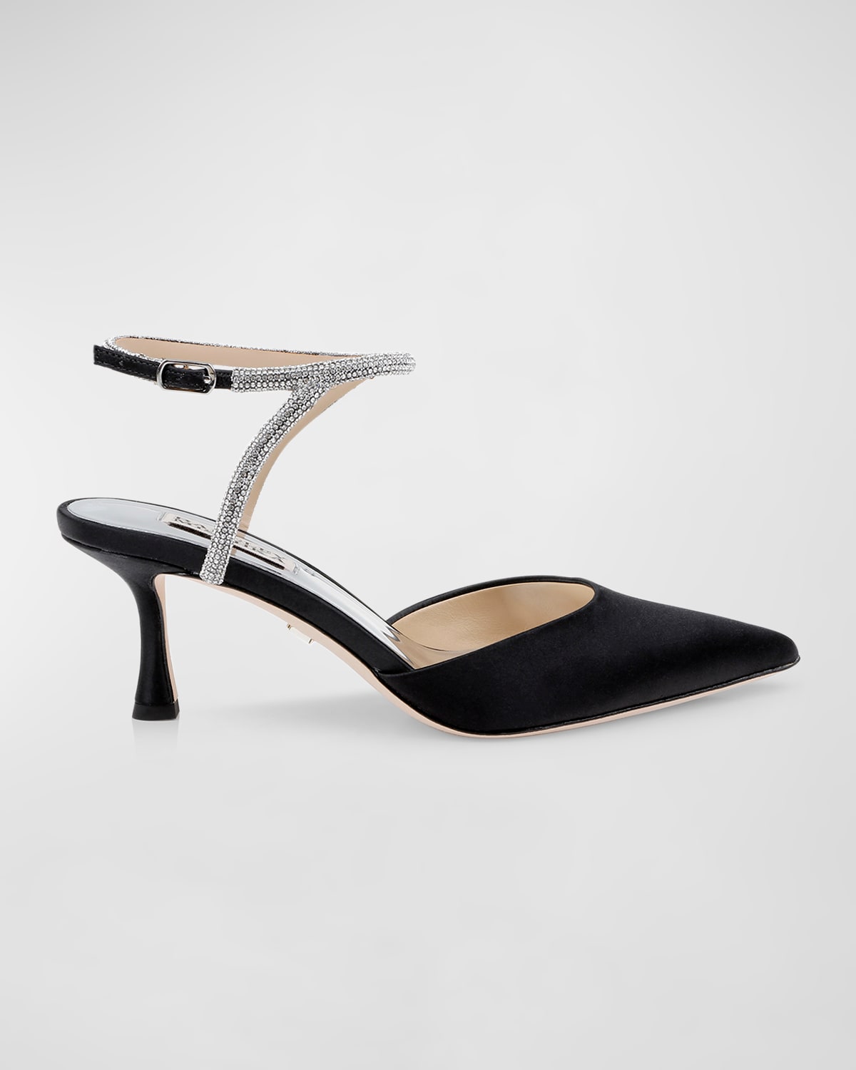 BADGLEY MISCHKA AUTUMN SILK STRASS ANKLE-STRAP PUMPS 