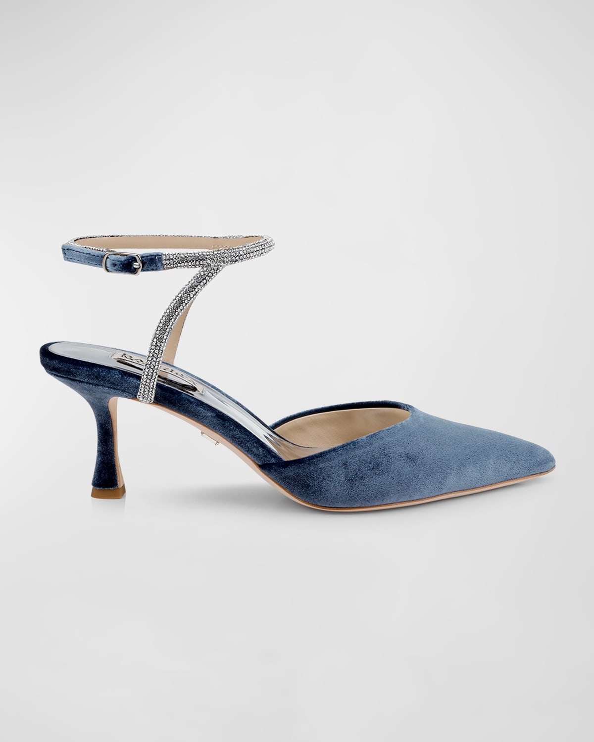 BADGLEY MISCHKA AUTUMN SILK STRASS ANKLE-STRAP PUMPS 