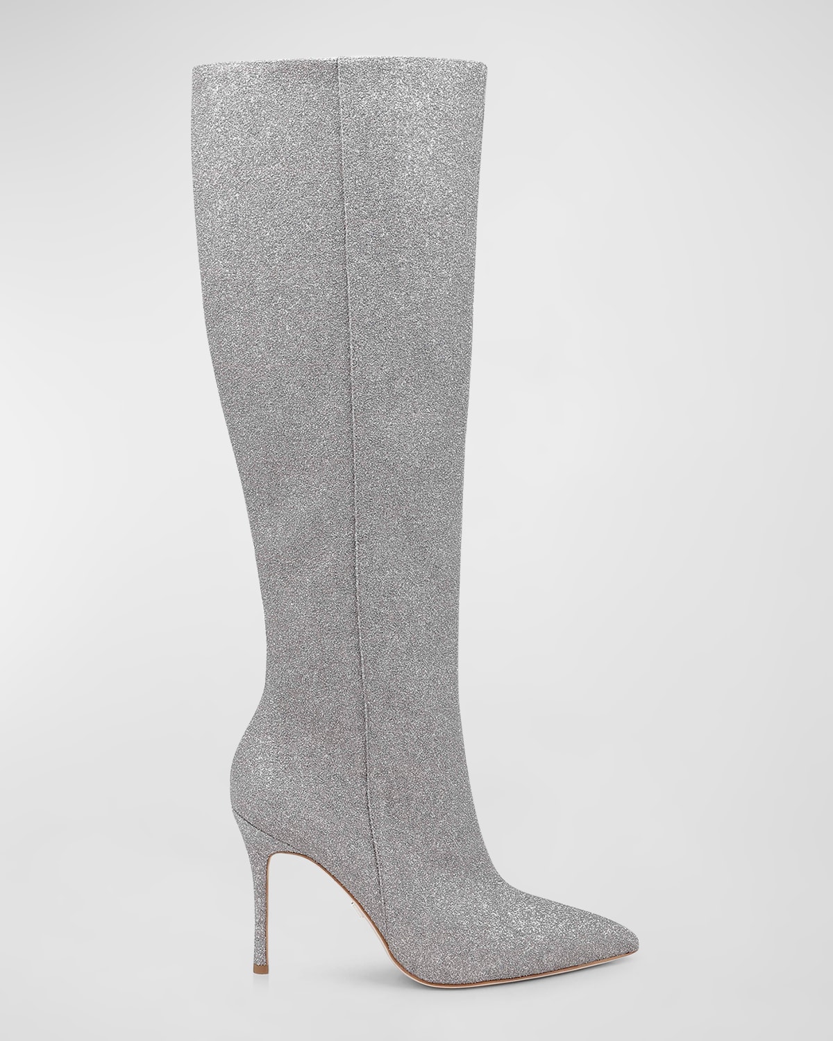 Shop Badgley Mischka Runway Stiletto Knee Boots In Antique Silver