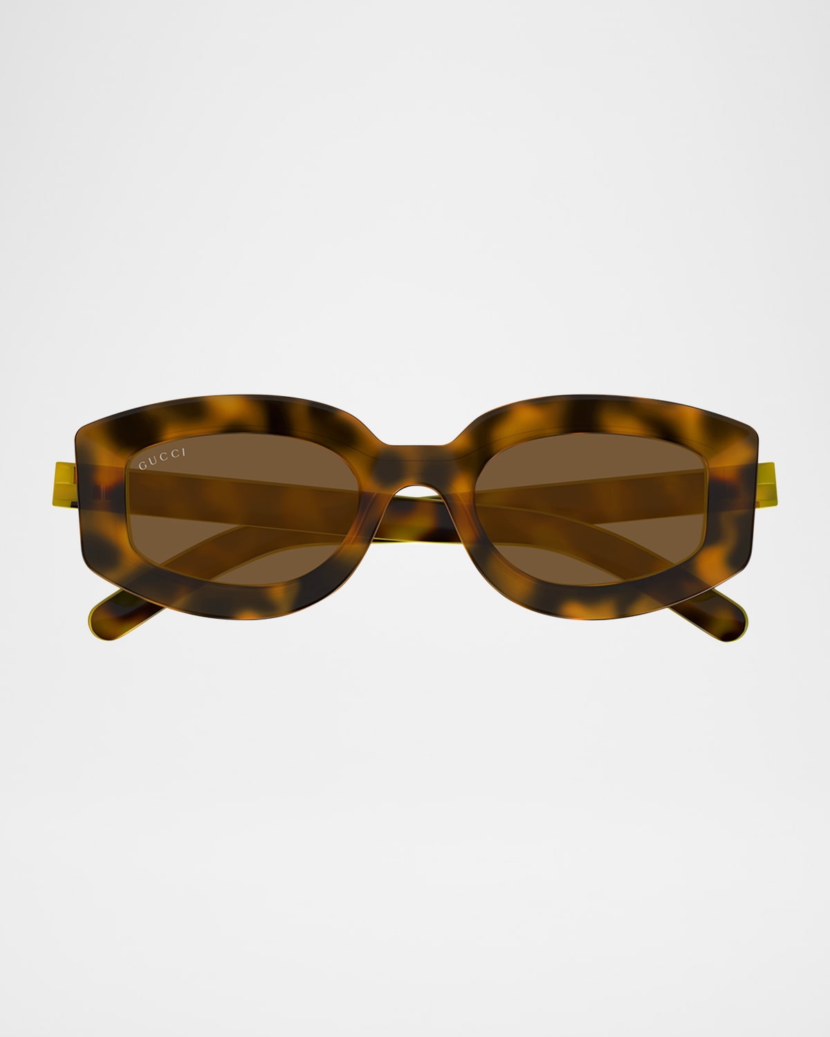 Gucci Oval Plastic Sunglasses In Shiny Spotted Havana Yellow