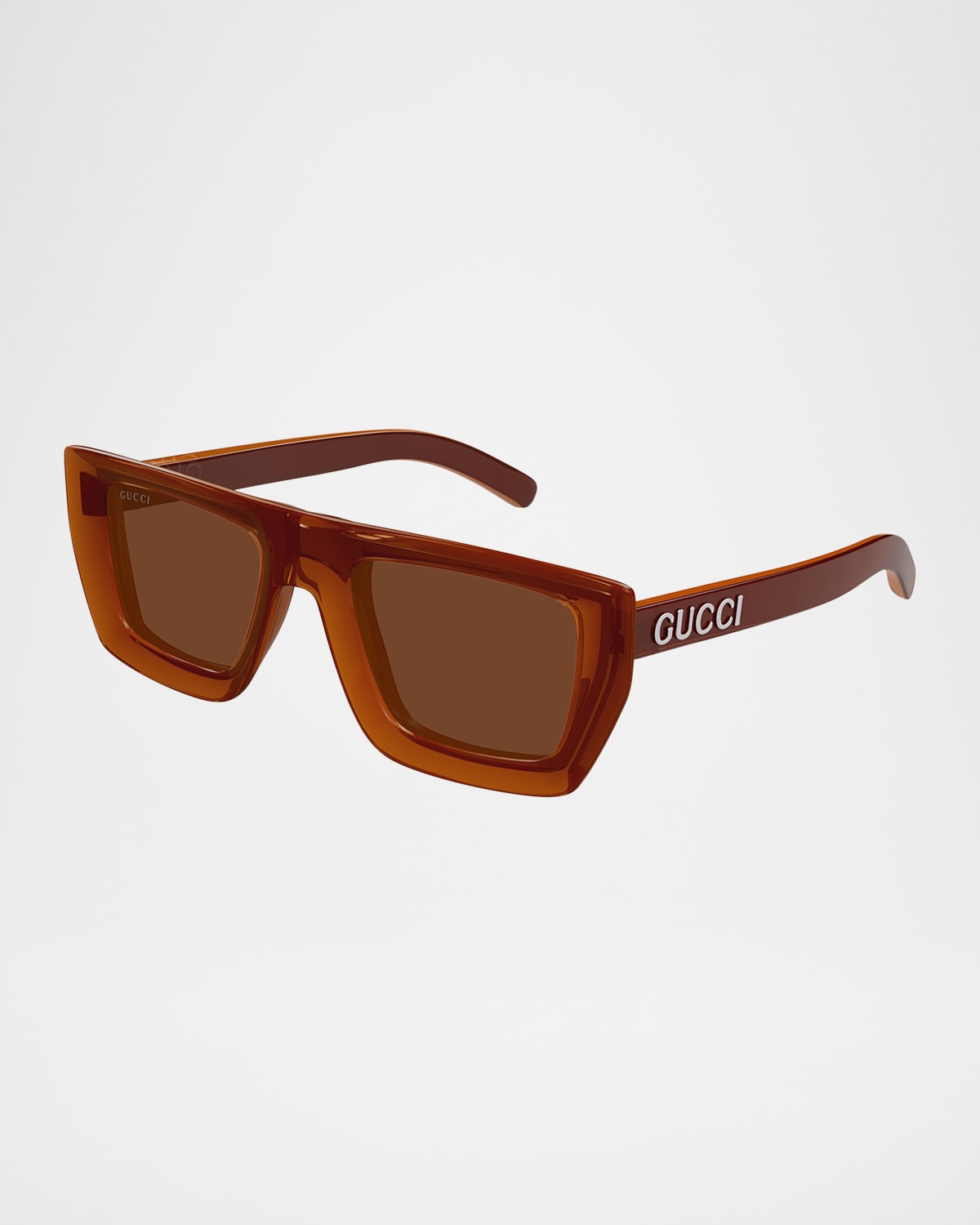 Gucci Men's Gg1723sm Plastic Rectangle Sunglasses In Shiny Transparent Brown