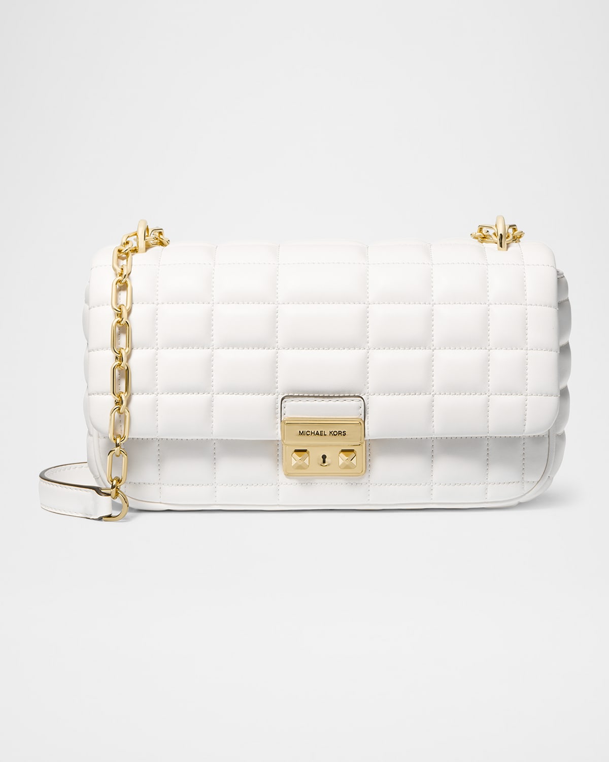 Shop Michael Michael Kors Tribeca Quilted Leather Shoulder Bag In Optic Whit