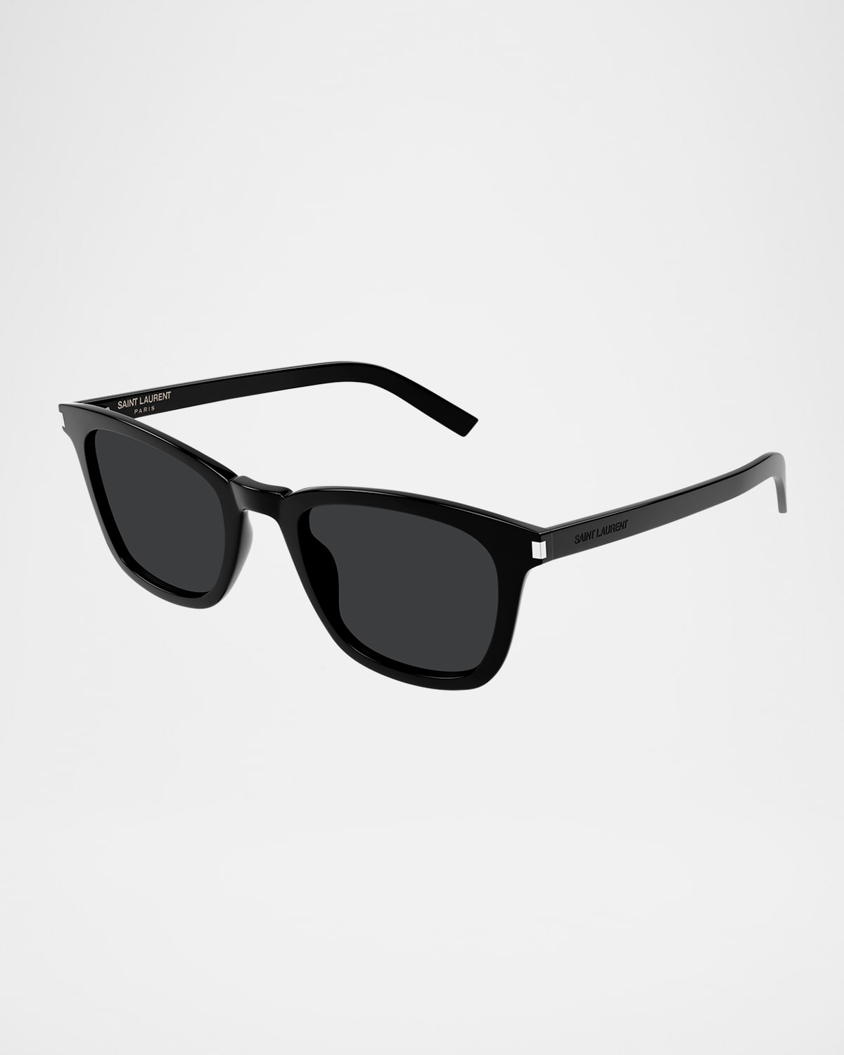 Saint Laurent Slim Square Acetate Sunglasses In Shiny Solid Black