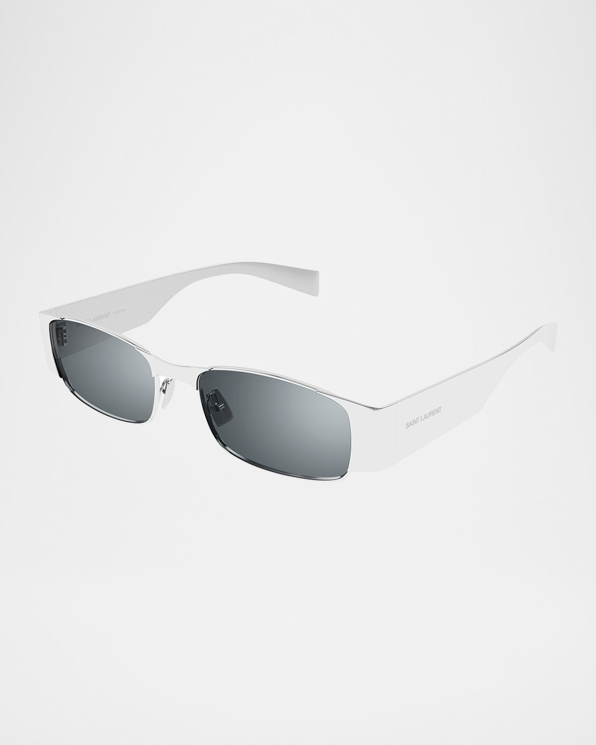 Saint Laurent Rectangular Metal Sunglasses In Shiny Silver