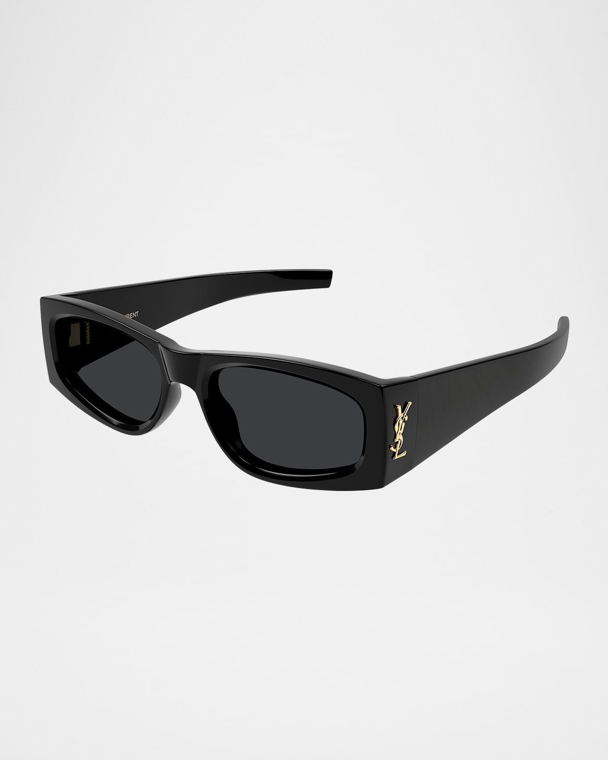 Saint Laurent Sl M140 Rectangular Acetate Sunglasses In Shiny Solid Black Light Gold