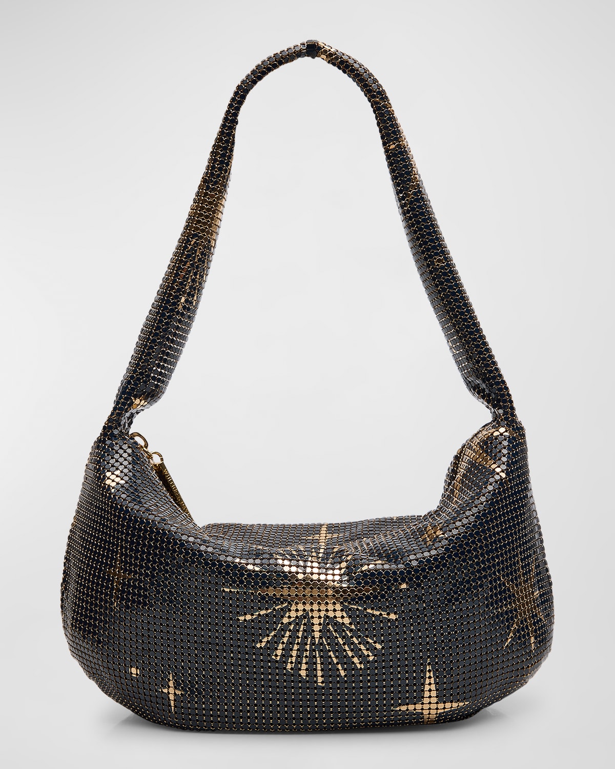 Whiting & Davis Diana Star-print Mesh Hobo Bag In Blue Pewter