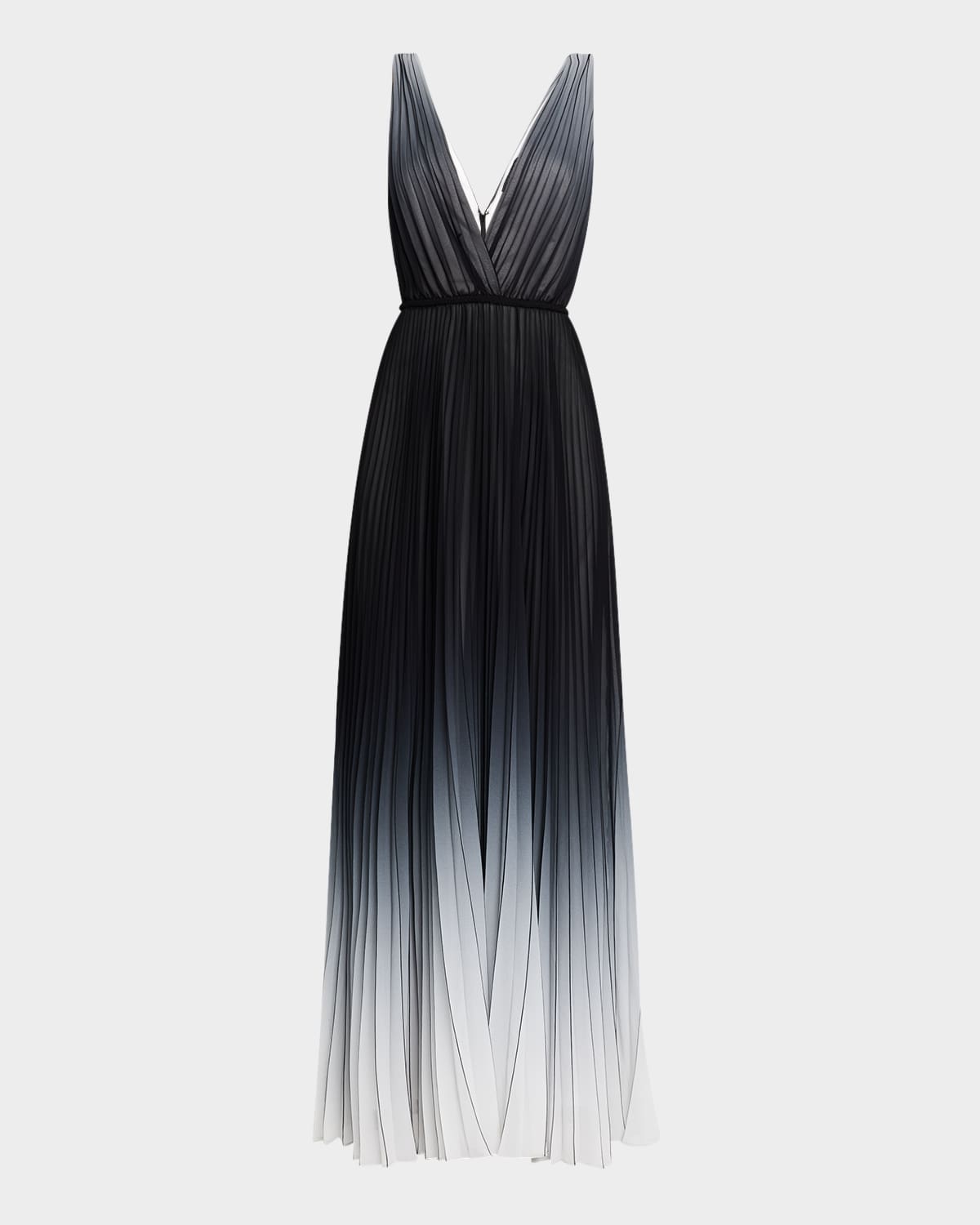 UNGARO DEEP V-NECK PLEATED OMBRE GOWN 