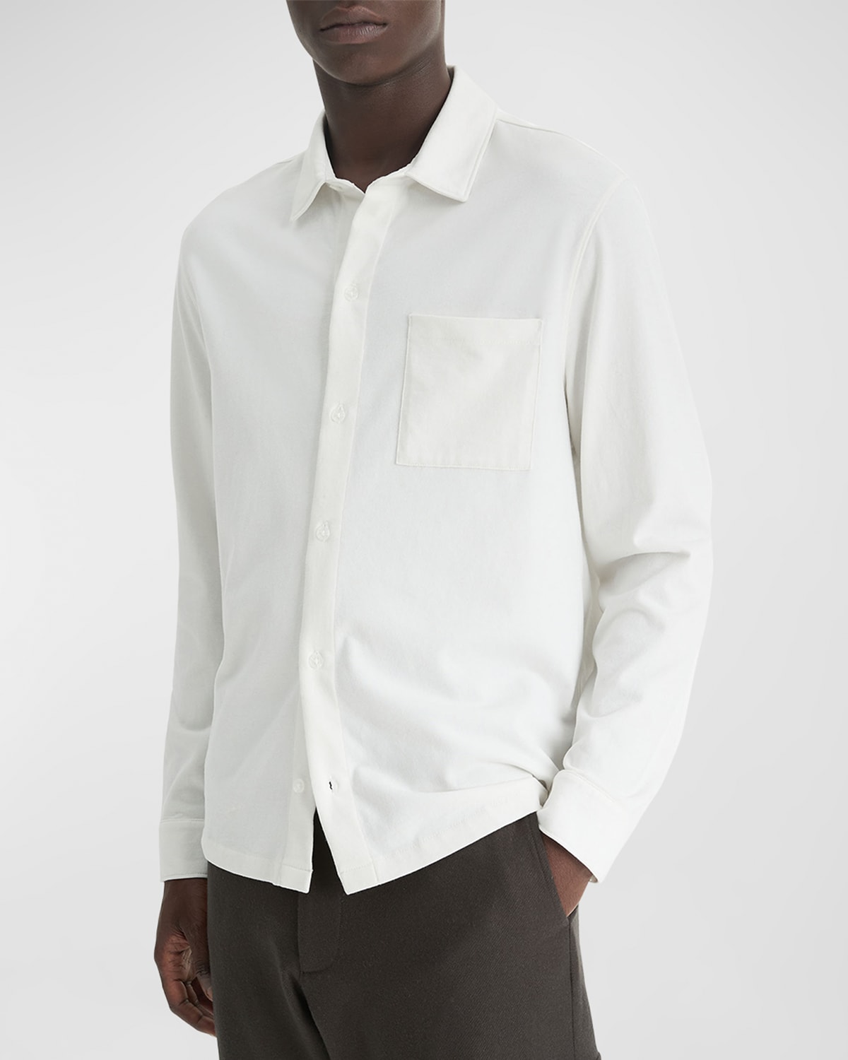 Vince Sueded Knit Button-up Shirt In White
