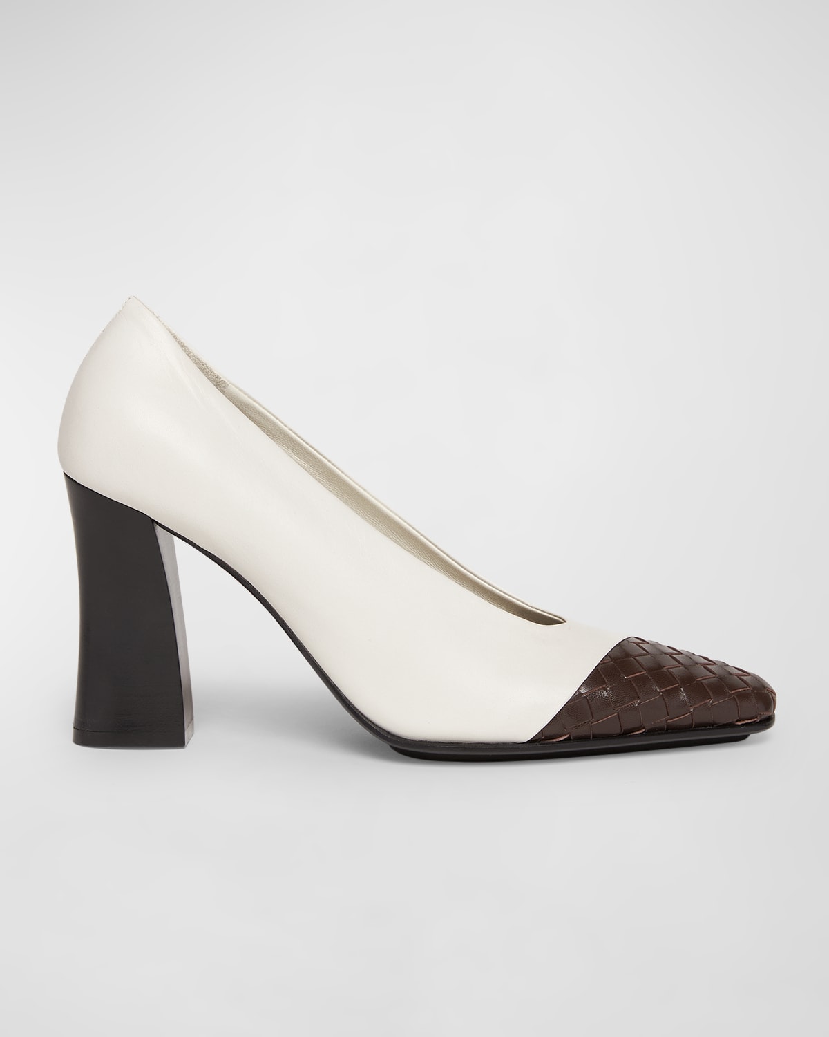 Shop Bottega Veneta Mixed Leather Block-heel Pumps In White Fondant