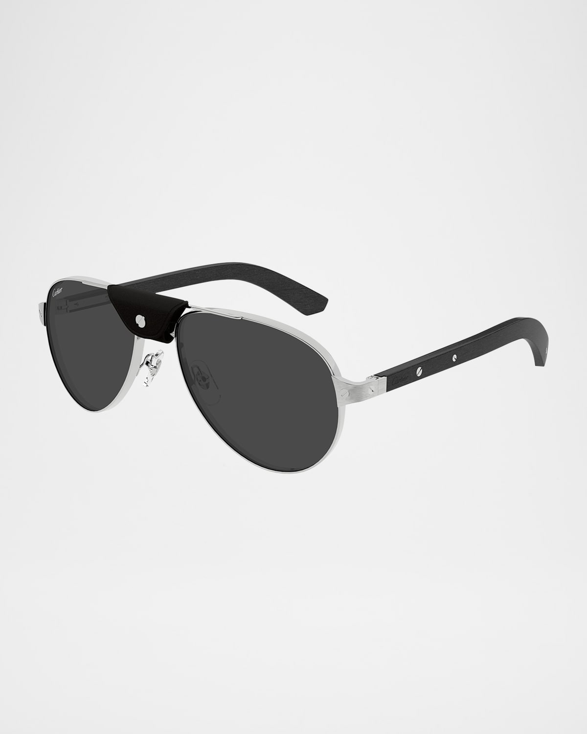 Cartier Men's Ct0495sm Metal Aviator Sunglasses In Smooth And Brushed Platinum Finish
