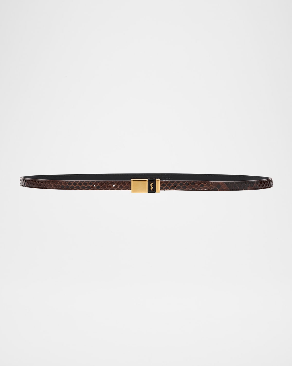 Saint Laurent Ysl Buckled Python Skinny Belt In Lava Dk Lava
