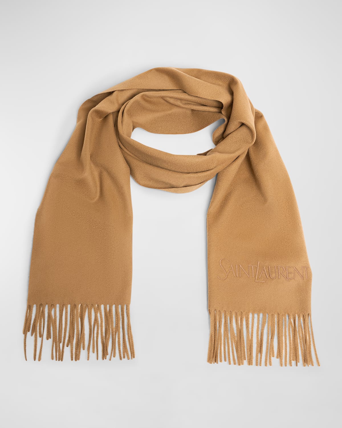 Embroidered Logo Fringe Cashmere Scarf