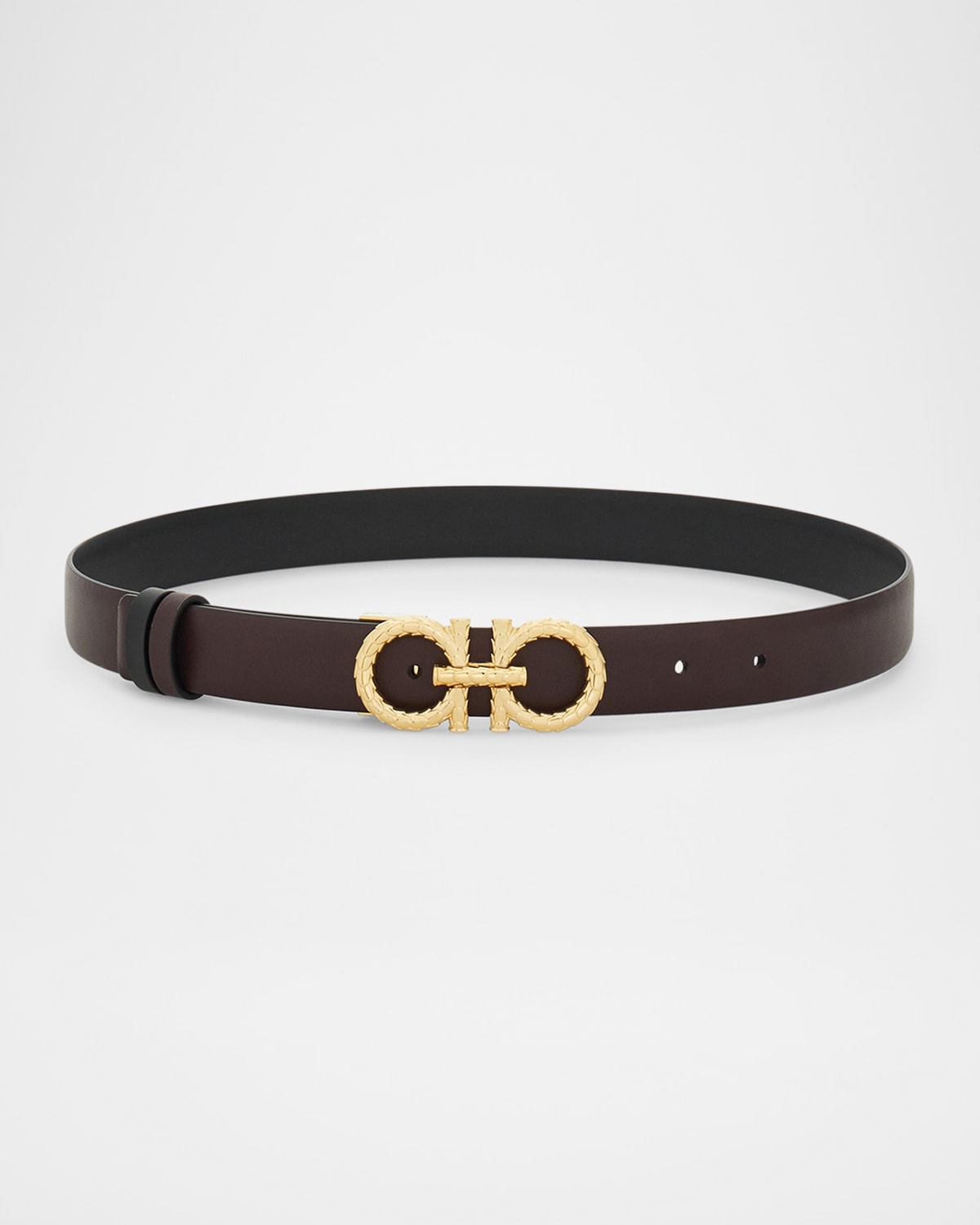 Ferragamo Adjustable And Reversible Gancini Leather Belt In Oxblood Nero