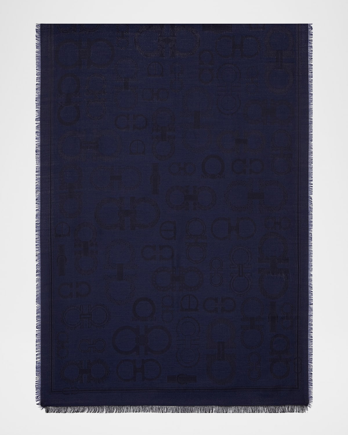 Ferragamo Fibbie Gancini Silk Scarf In Navy