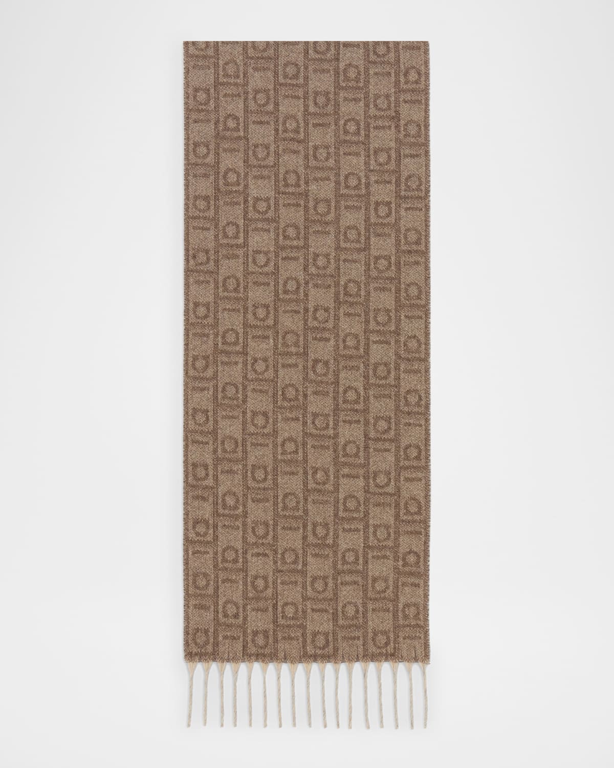 Ferragamo Cashmere And Wool Monogram Scarf In Clay Stone