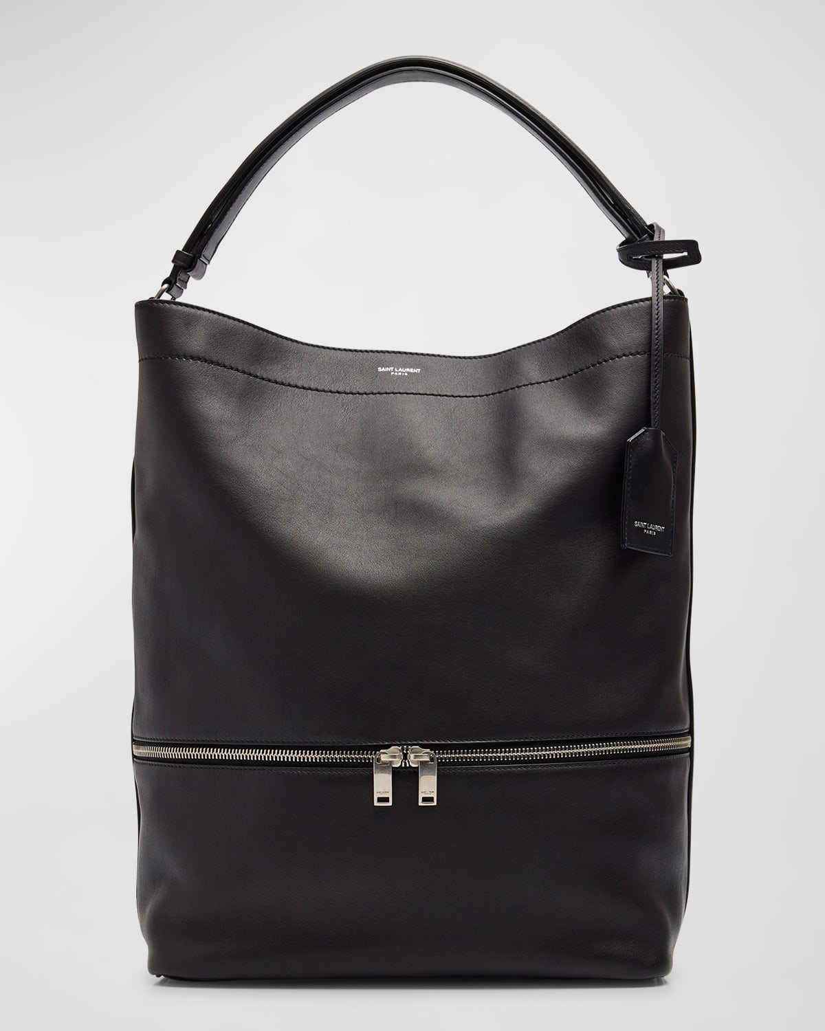 Saint Laurent Men's Large Ysl Hobo Bag In Leather In Nero
