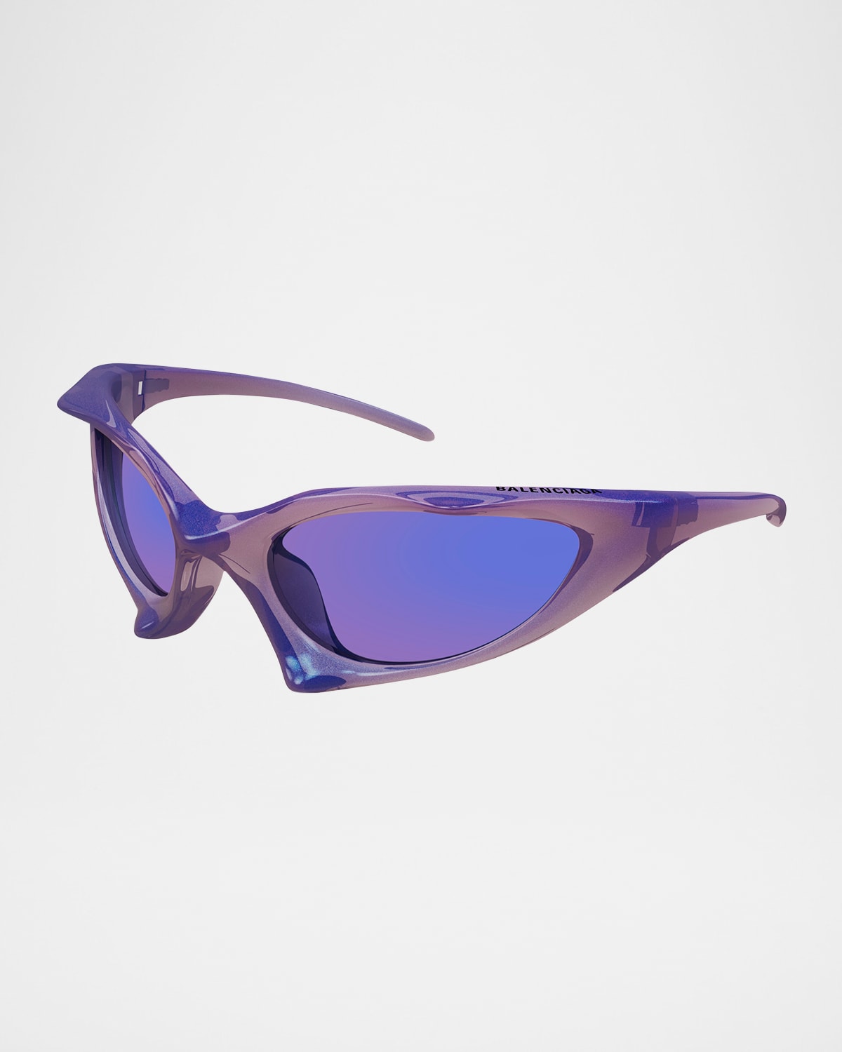 Balenciaga Bb0352s Wrap Logo-print Plastic Sunglasses In Shiny Transparent Lilac Iridescent Violet