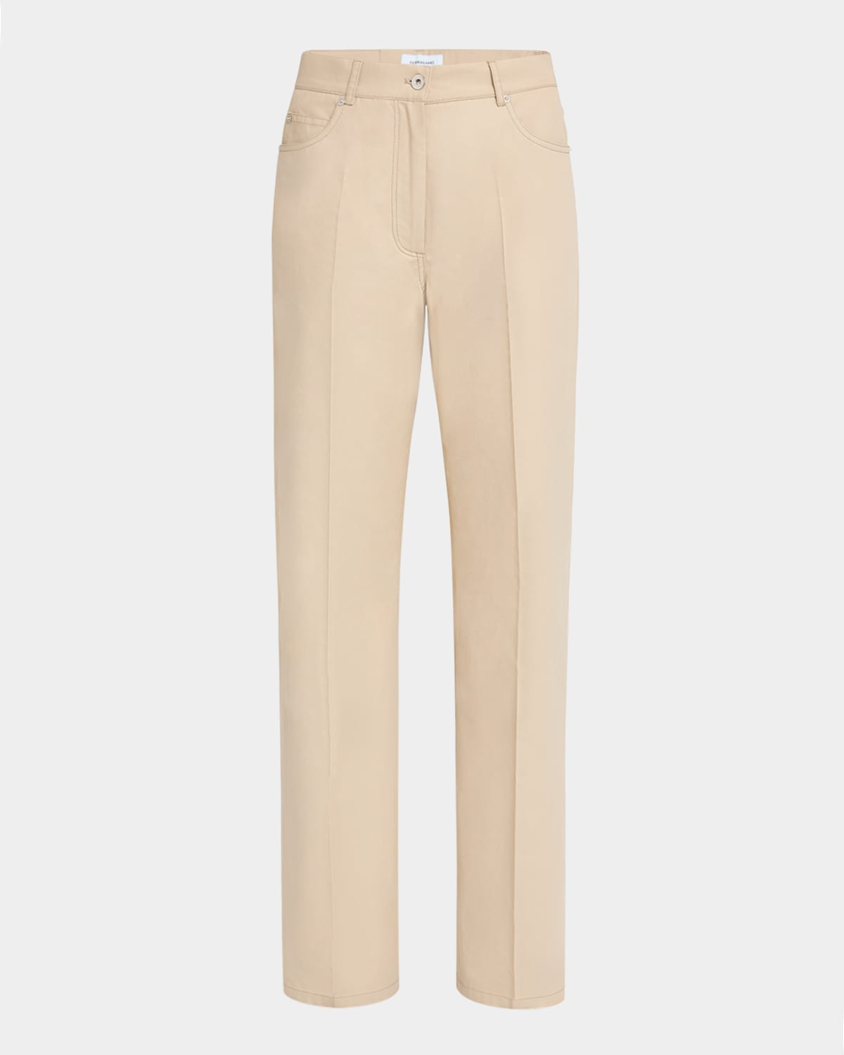 Shop Ferragamo 5-pocket Cotton Straight-leg Trousers In Stone