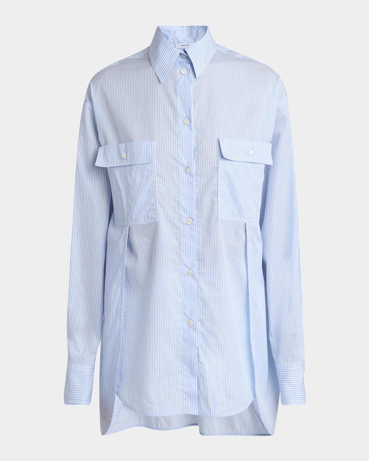 Ferragamo Splice-hem Striped Button-down Shirt In White/ligh