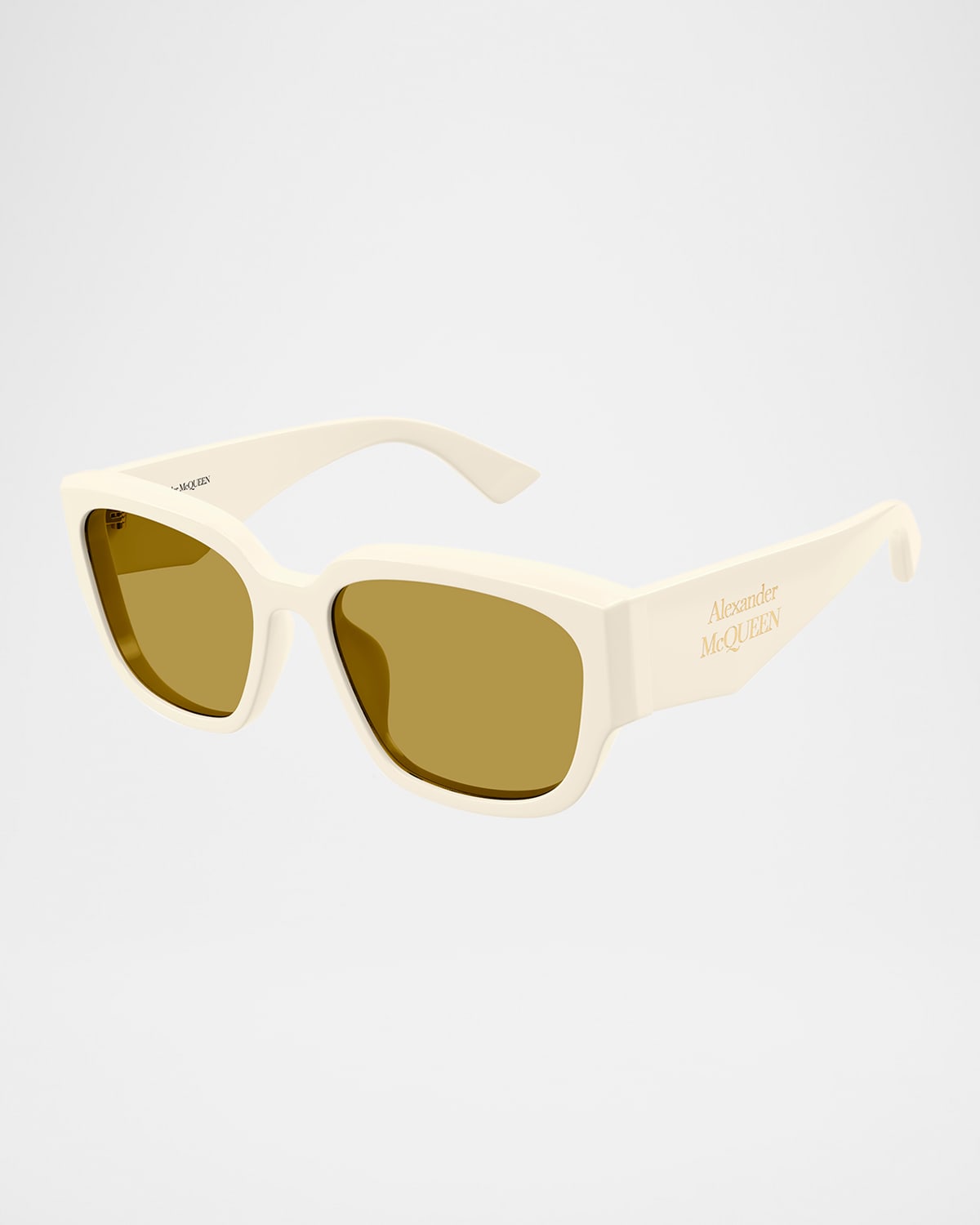 Alexander Mcqueen Ch0259s Rectangle Acetate Sunglasses In Shiny Solid Ivory