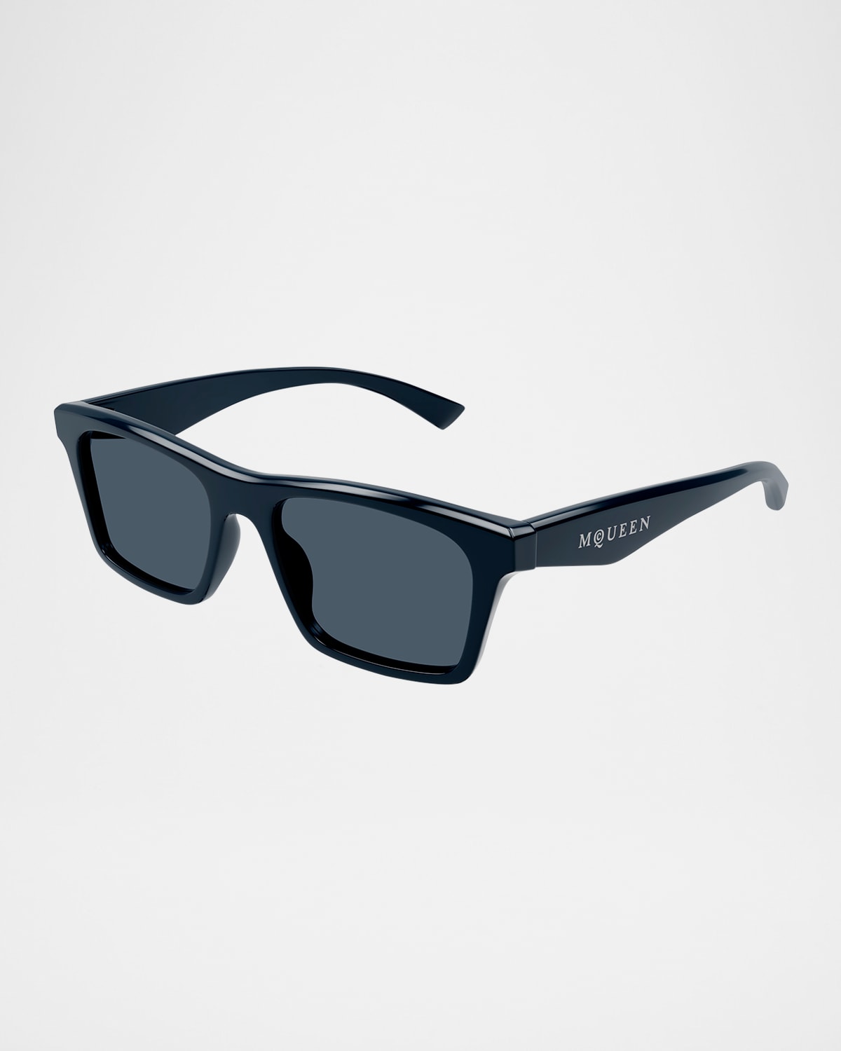 Alexander Mcqueen Men's Am0472sm Acetate Rectangle Sunglasses In Shiny Solid Grey Blue