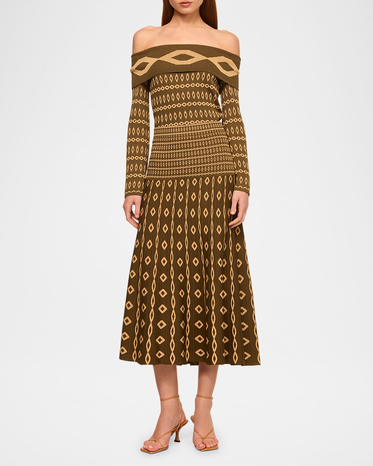Milani Pleated Geo Stripe Midi Skirt